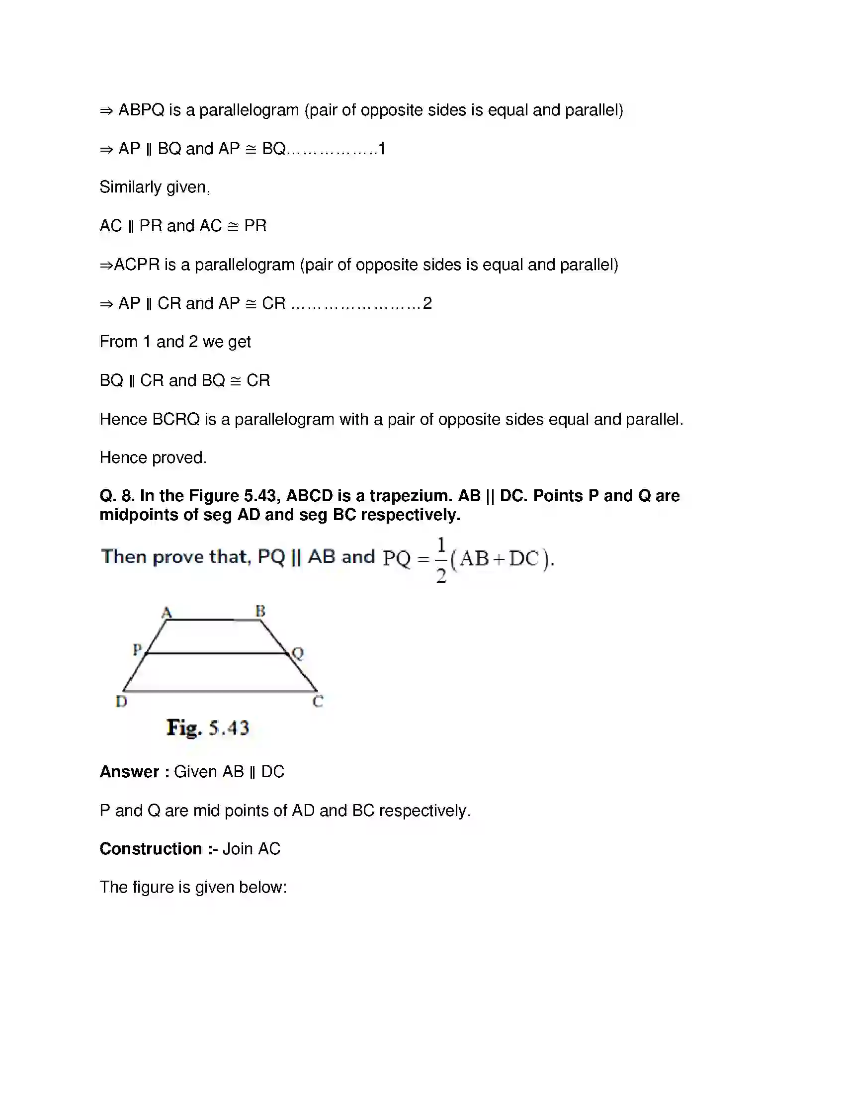 Maharashtra Board Class 9th Mathematics Part-II - English Medium Quadrilaterals Solution 22