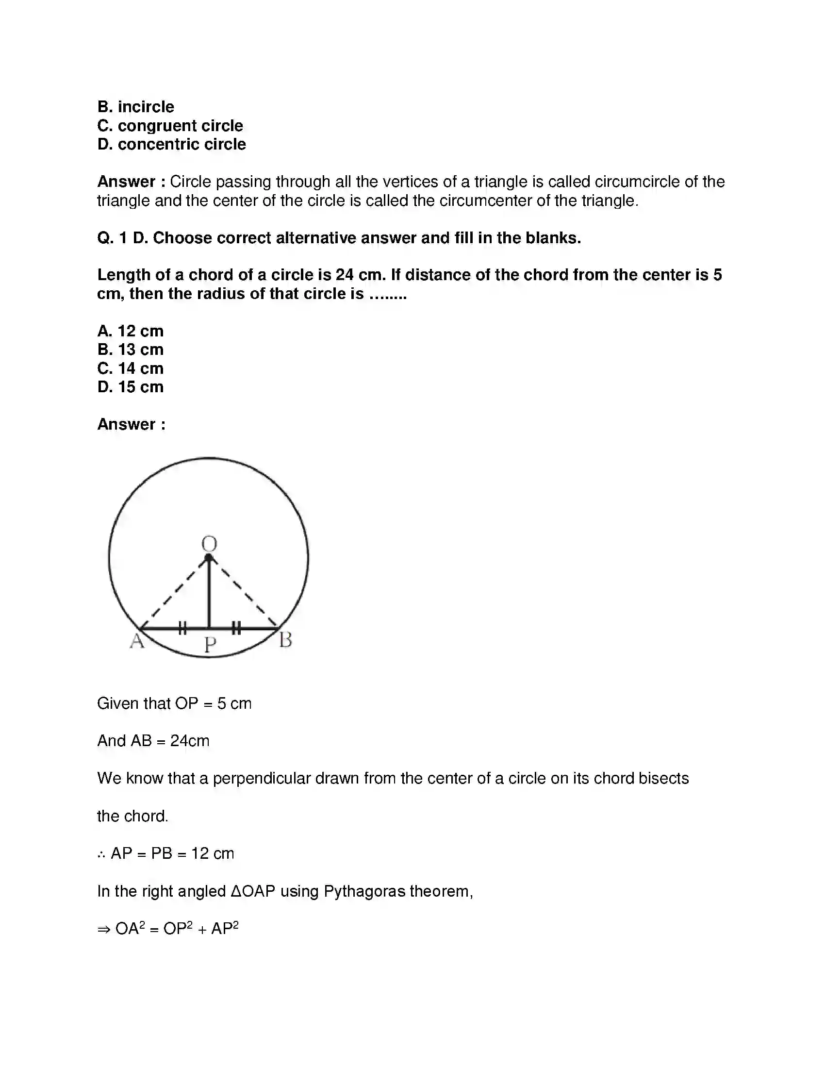 Maharashtra Board Class 9th Mathematics Part-II - English Medium Circles Solution 20