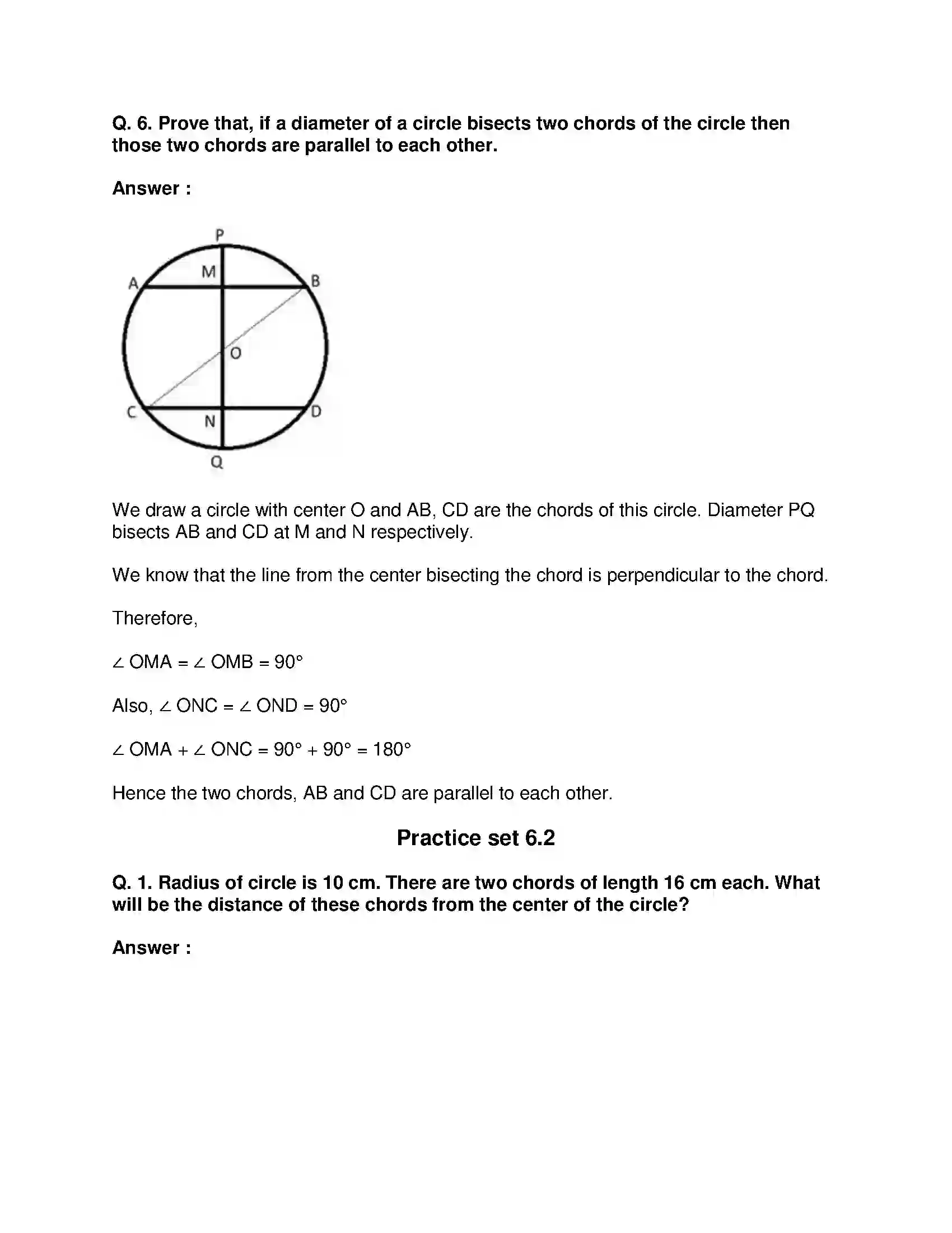 Maharashtra Board Class 9th Mathematics Part-II - English Medium Circles Solution 6