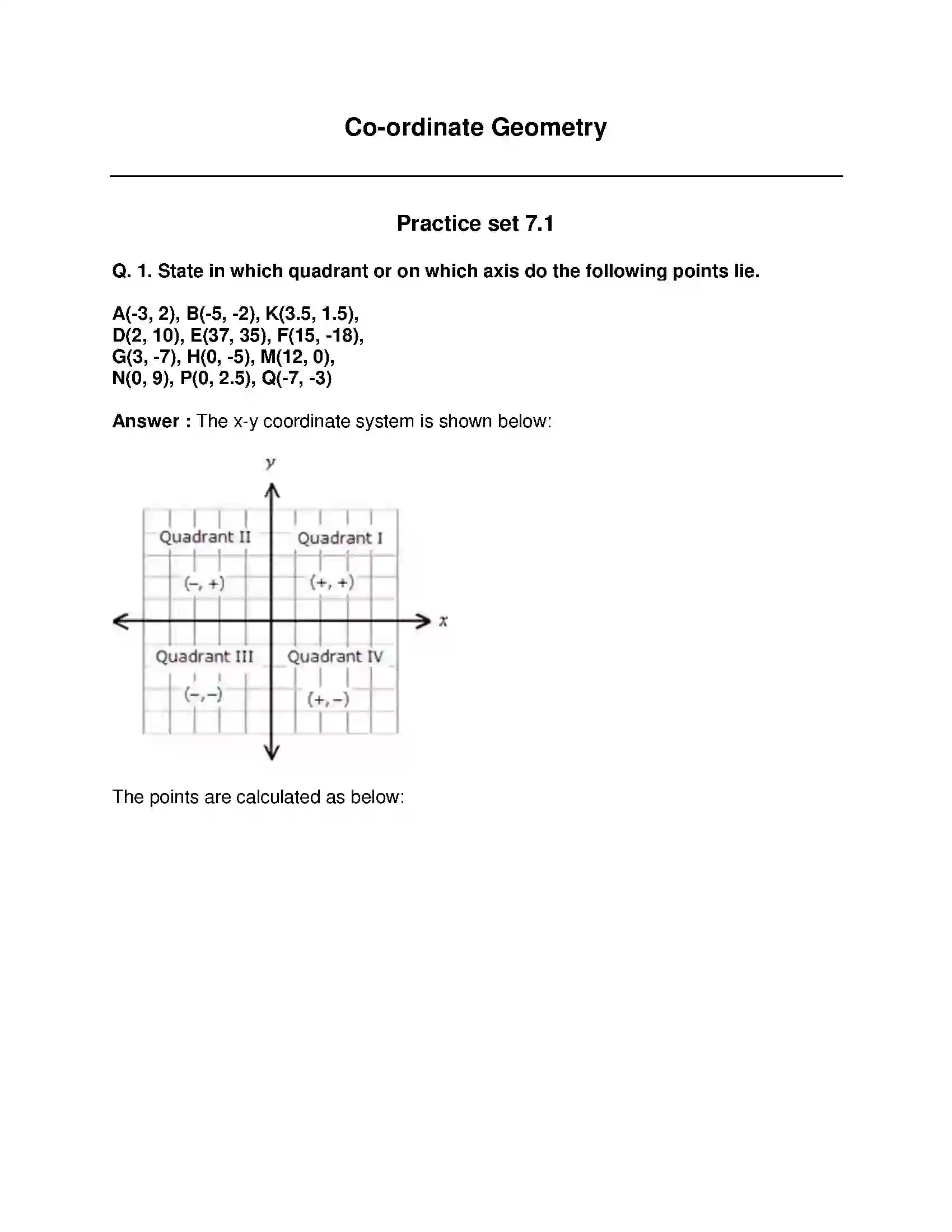 Maharashtra Board Class 9th Mathematics Part-II - English Medium Co-ordinate Geometry Solution 1
