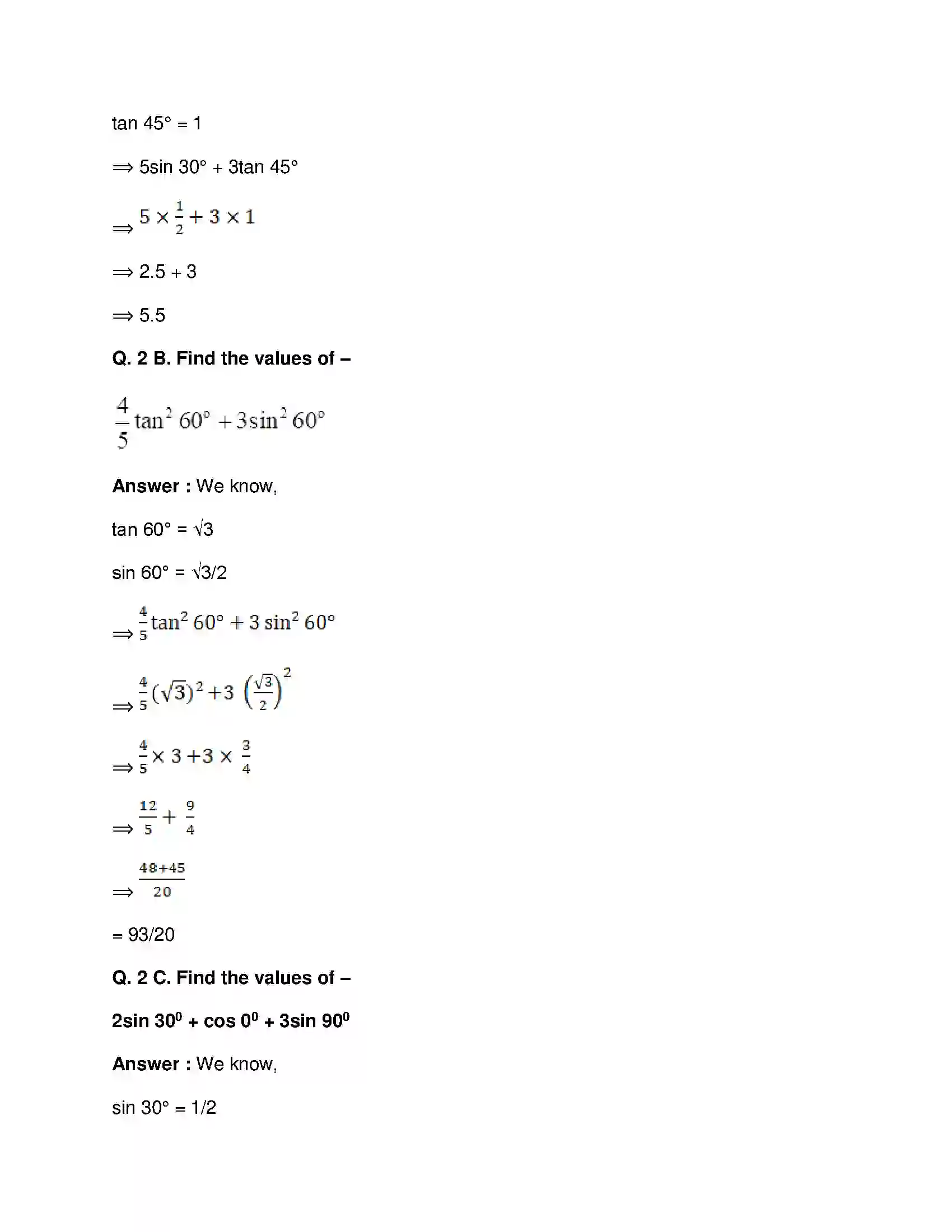 Maharashtra Board Class 9th Mathematics Part-II - English Medium Trigonometry Solution 14