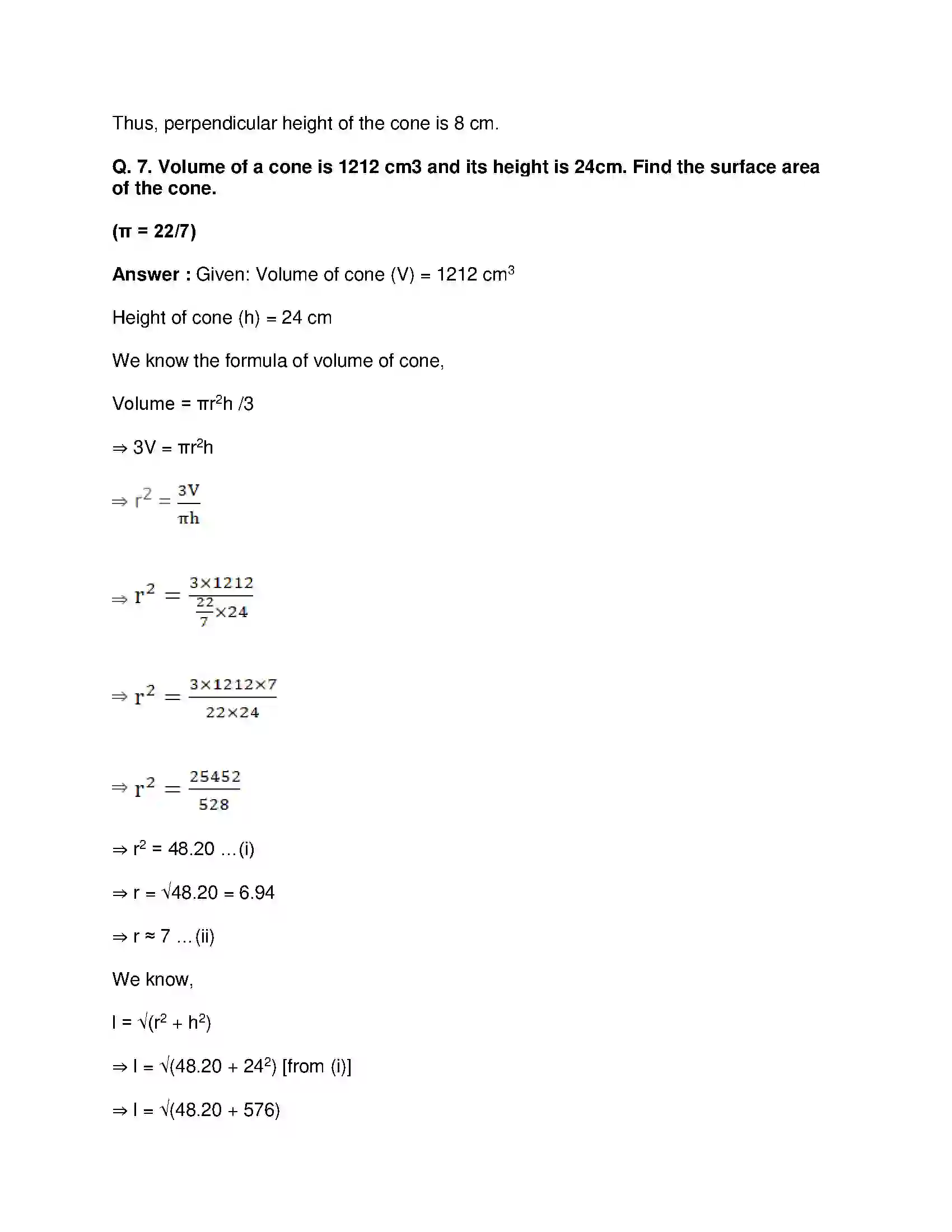 Maharashtra Board Class 9th Mathematics Part-II - English Medium Surface Area and Volume Solution 13