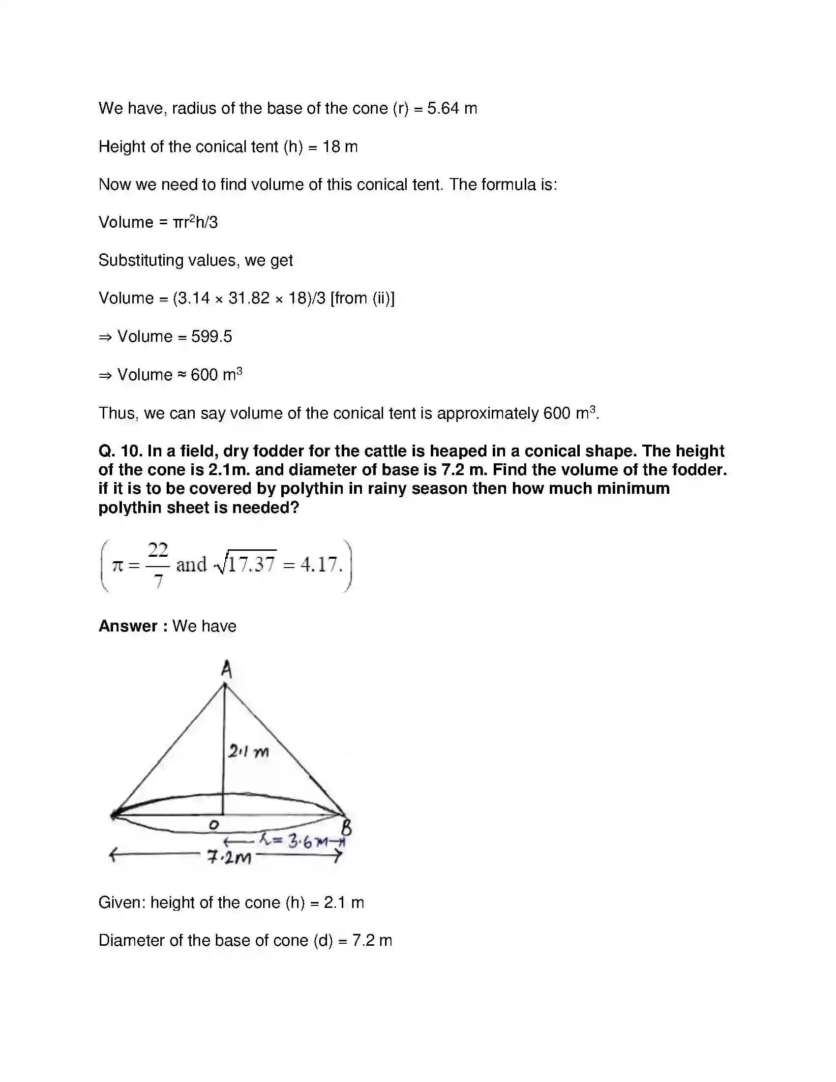 Maharashtra Board Class 9th Mathematics Part-II - English Medium Surface Area and Volume Solution 16