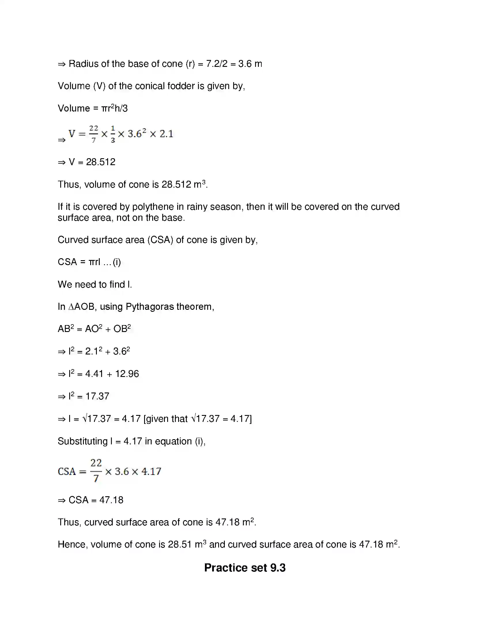 Maharashtra Board Class 9th Mathematics Part-II - English Medium Surface Area and Volume Solution 17