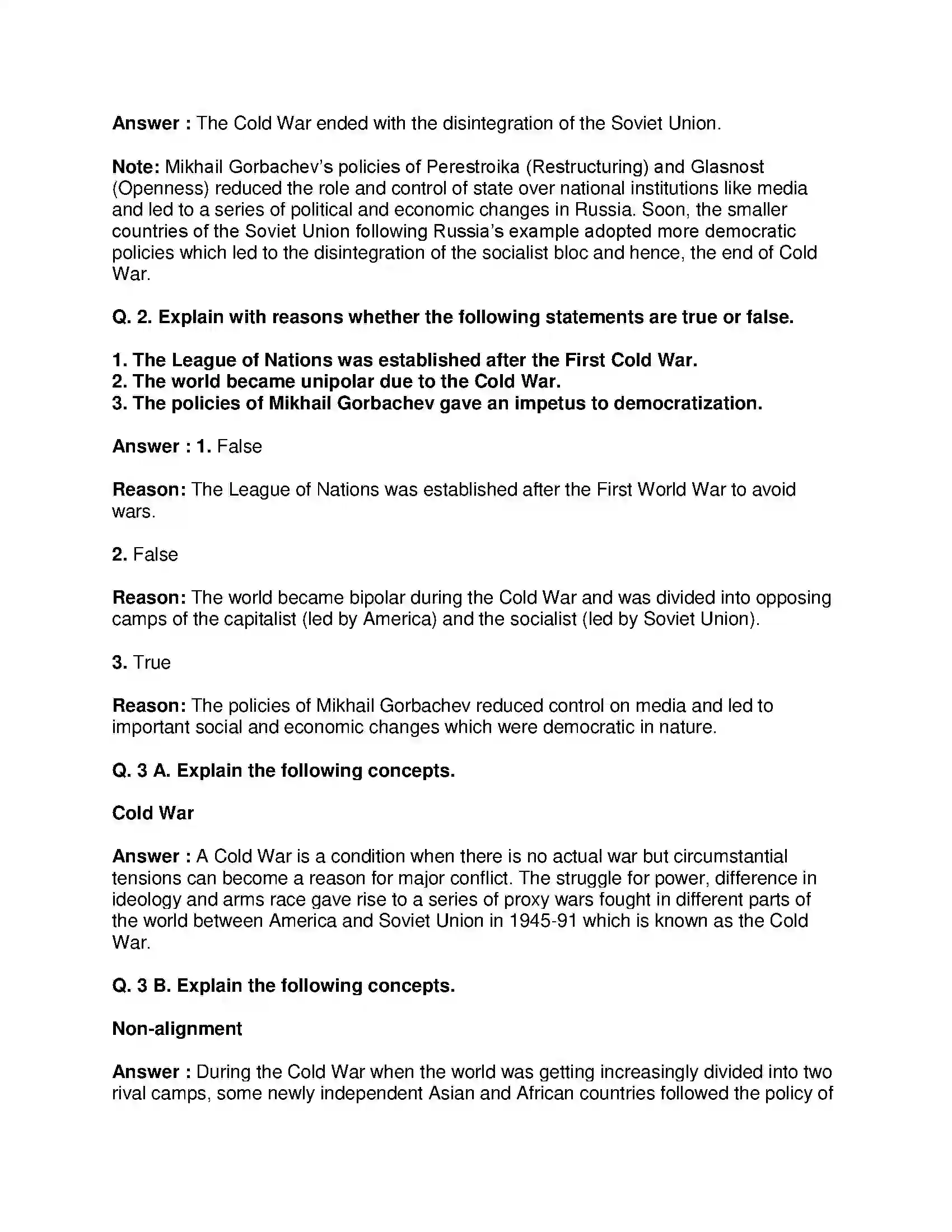 Maharashtra Board Class 9th Political Science - English Medium Post World War Political Developments Solution 2