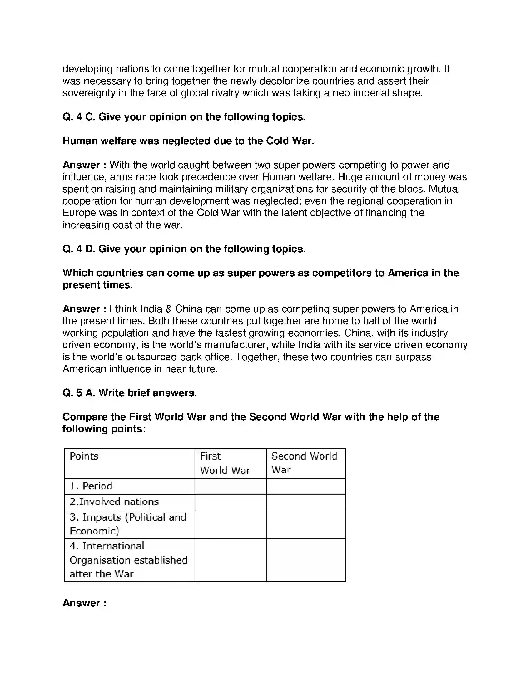 Maharashtra Board Class 9th Political Science - English Medium Post World War Political Developments Solution 4