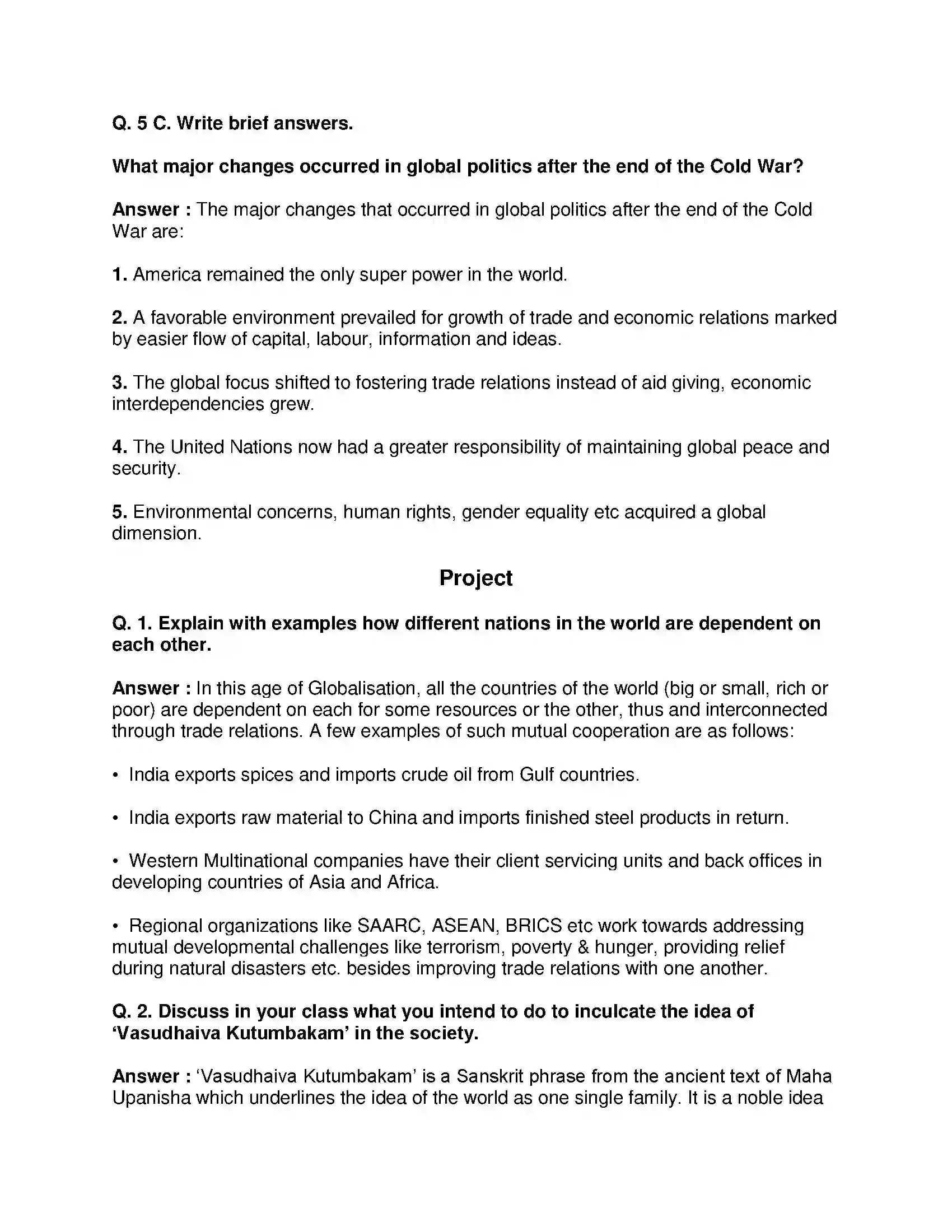 Maharashtra Board Class 9th Political Science - English Medium Post World War Political Developments Solution 6