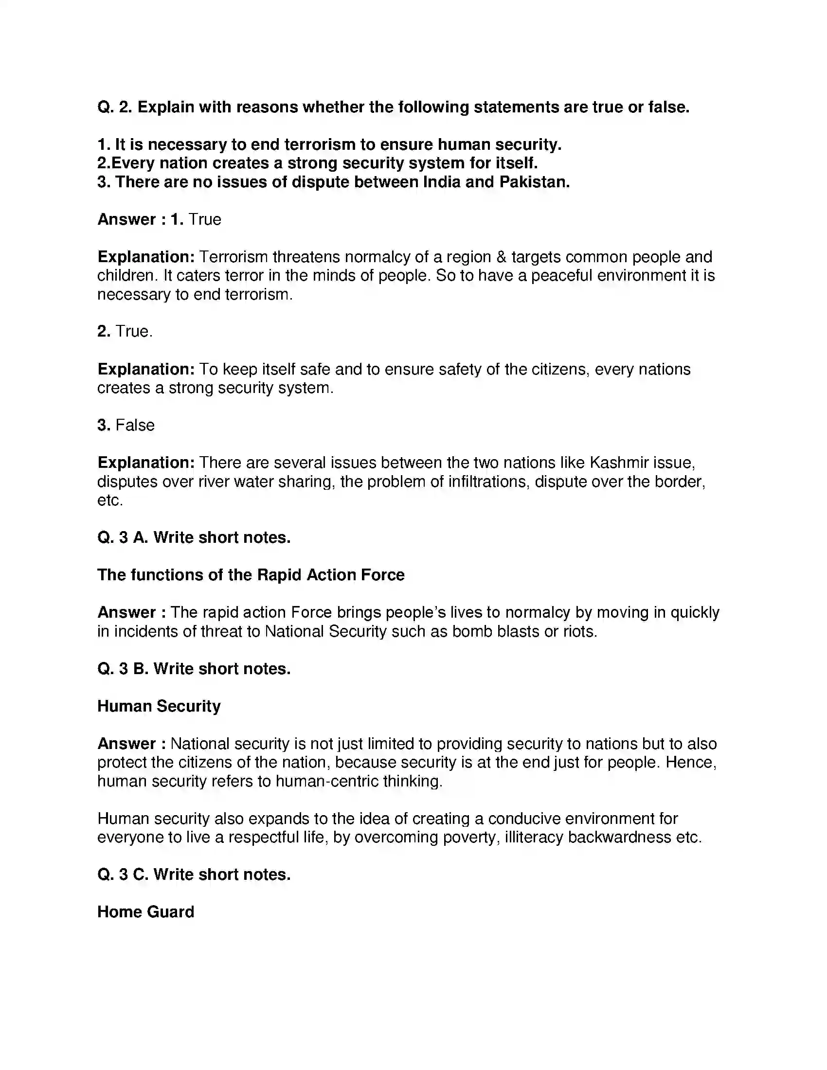 Maharashtra Board Class 9th Political Science - English Medium India’s Defence System Solution 2