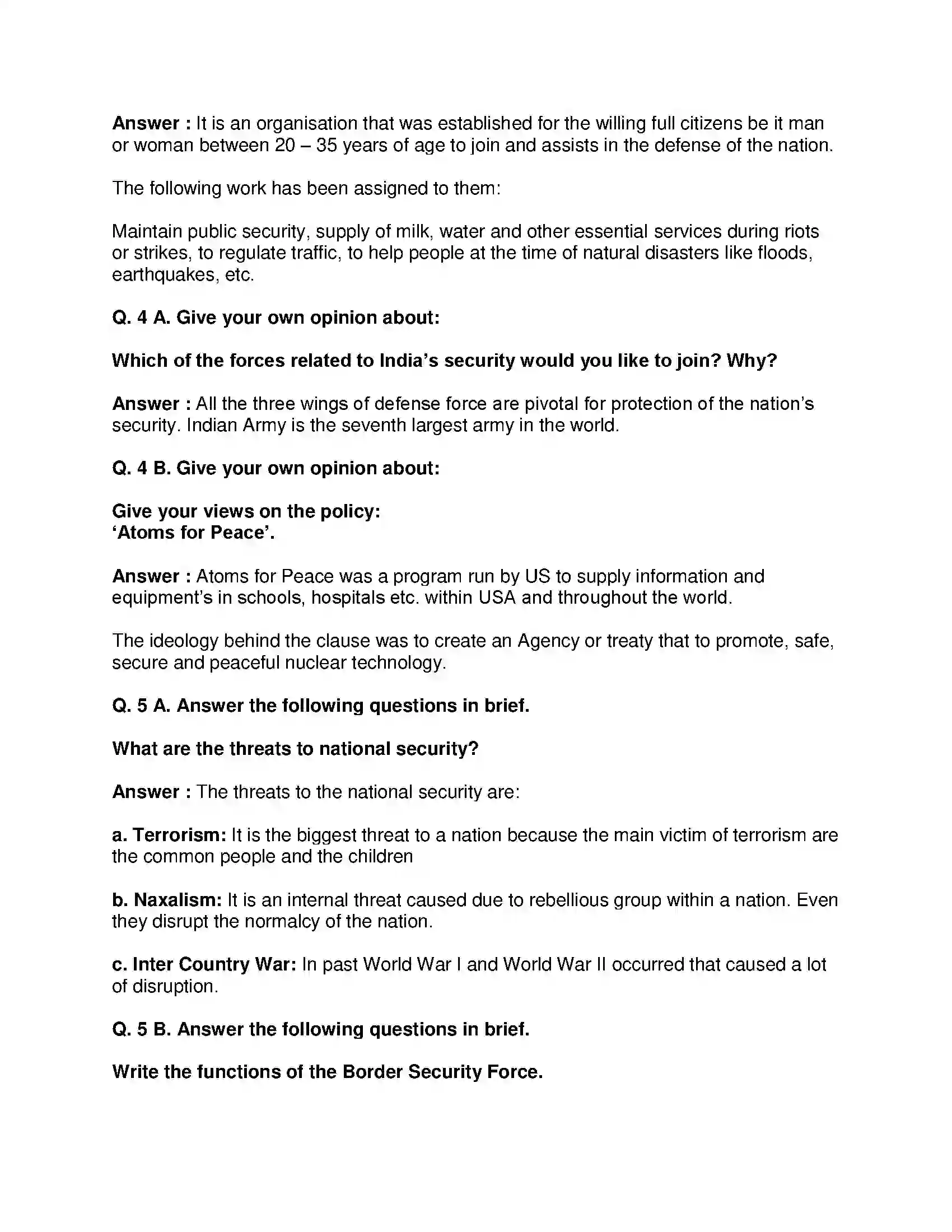 Maharashtra Board Class 9th Political Science - English Medium India’s Defence System Solution 3