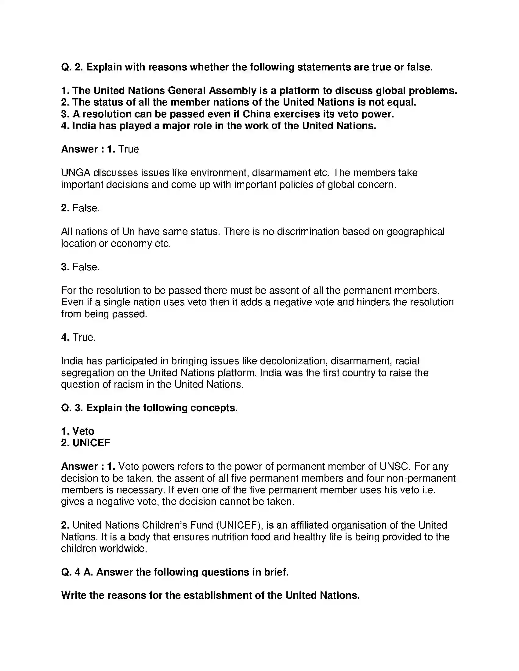 Maharashtra Board Class 9th Political Science - English Medium The United Nations Solution 2