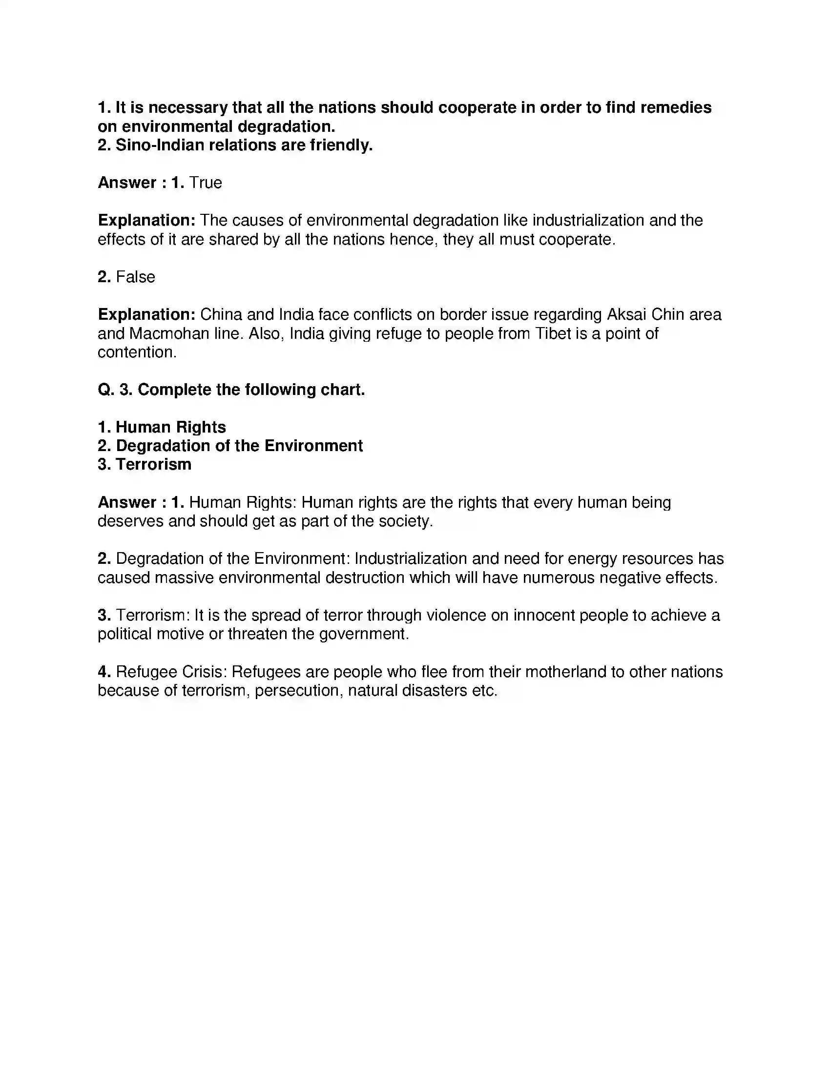 Maharashtra Board Class 9th Political Science - English Medium International Problems Solution 2