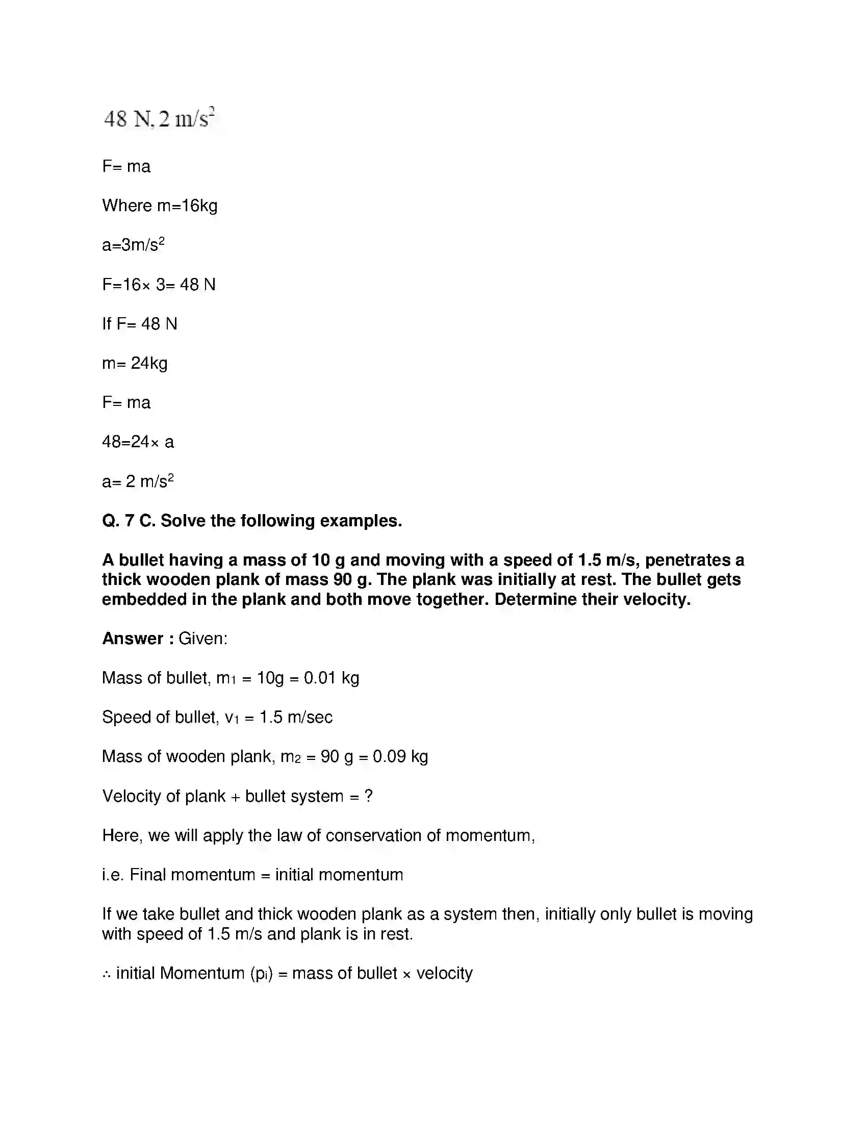 Maharashtra Board Class 9th Science & Technology - English Medium Laws of Motion Solution 14
