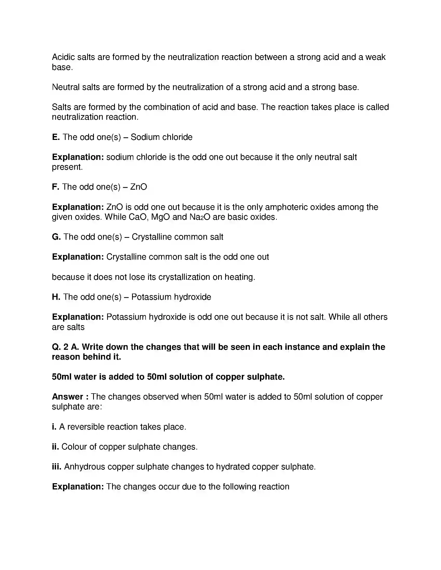 Maharashtra Board Class 9th Science & Technology - English Medium Acids, Bases and Salts Solution 2
