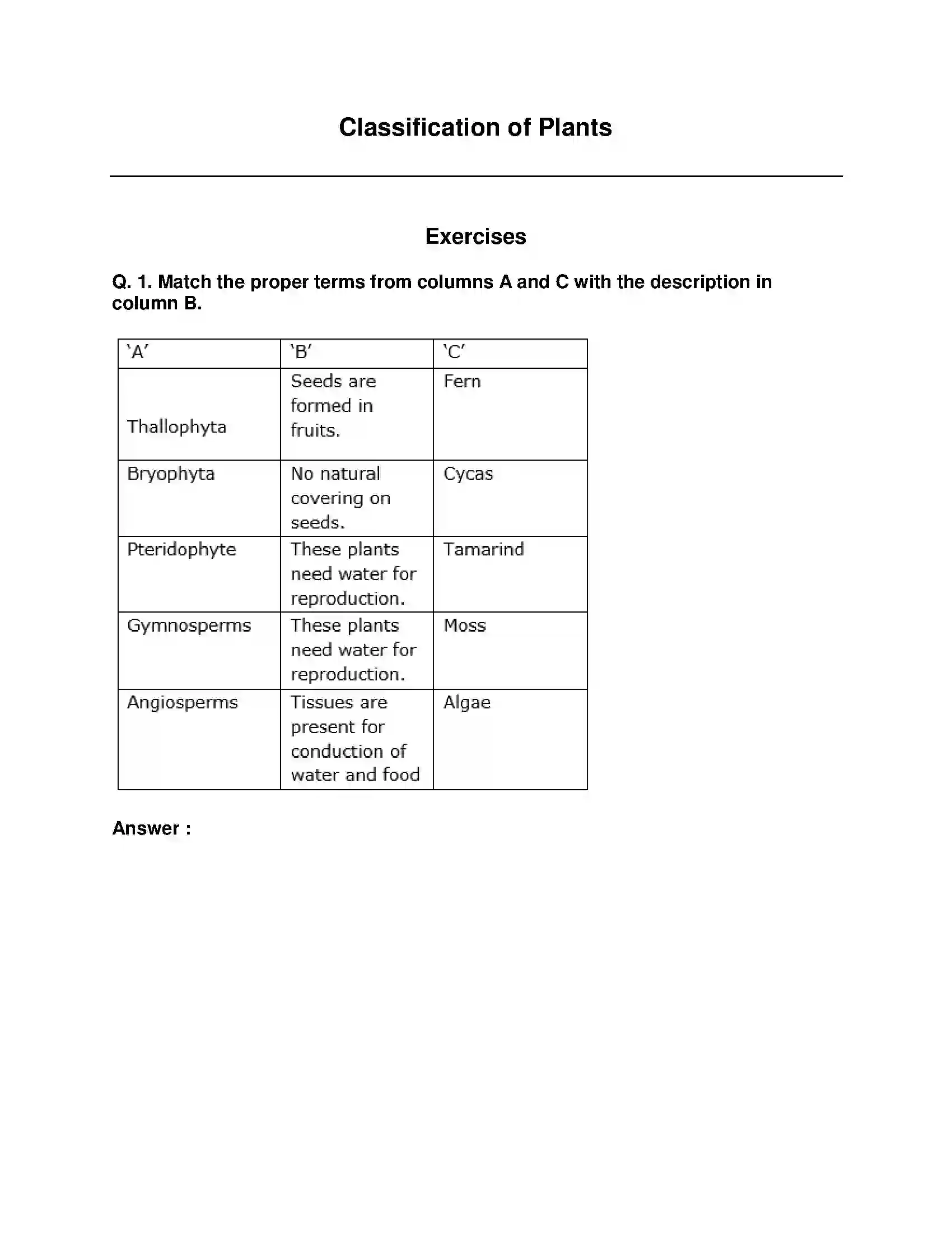 Maharashtra Board Class 9th Science & Technology - English Medium Classification of Plants Solution 1