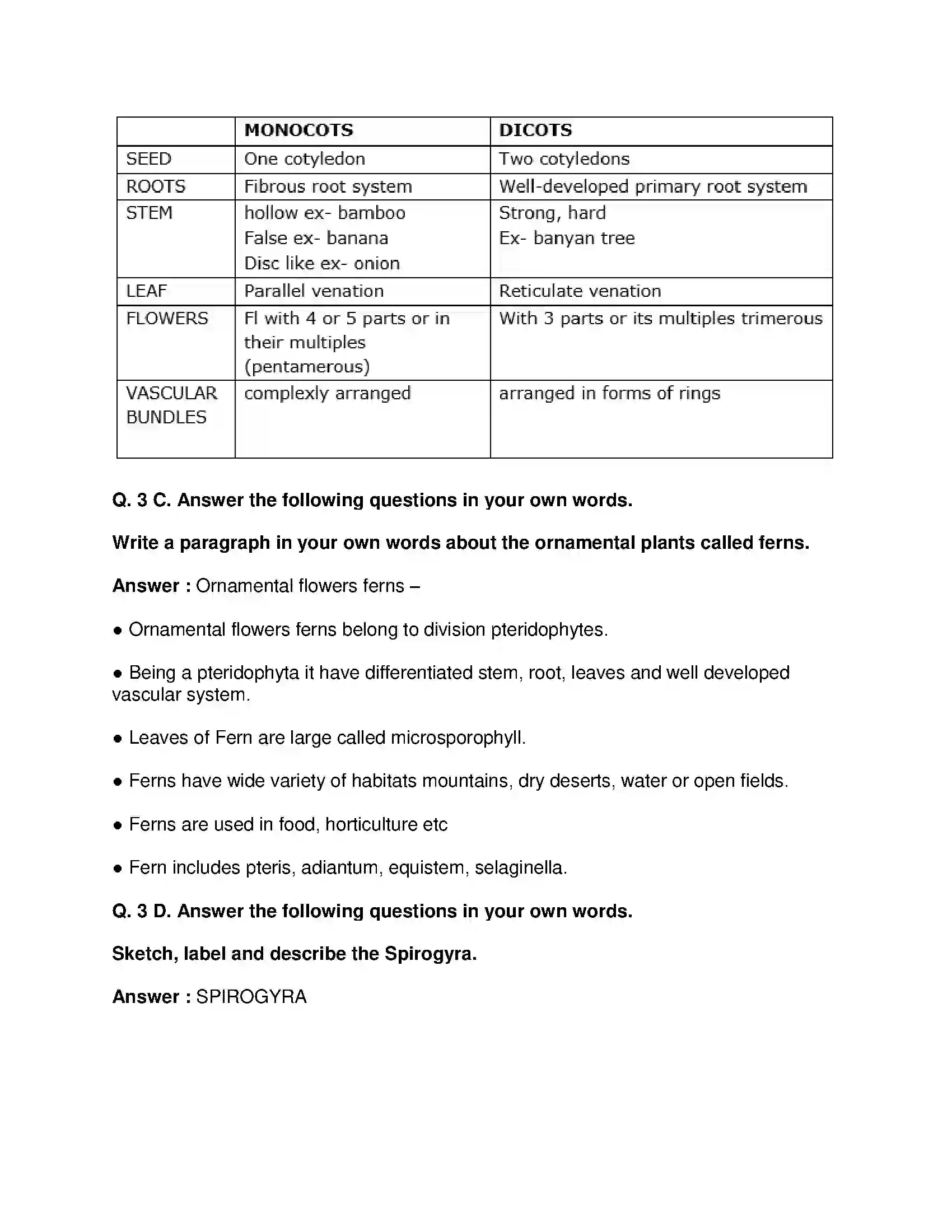 Maharashtra Board Class 9th Science & Technology - English Medium Classification of Plants Solution 5