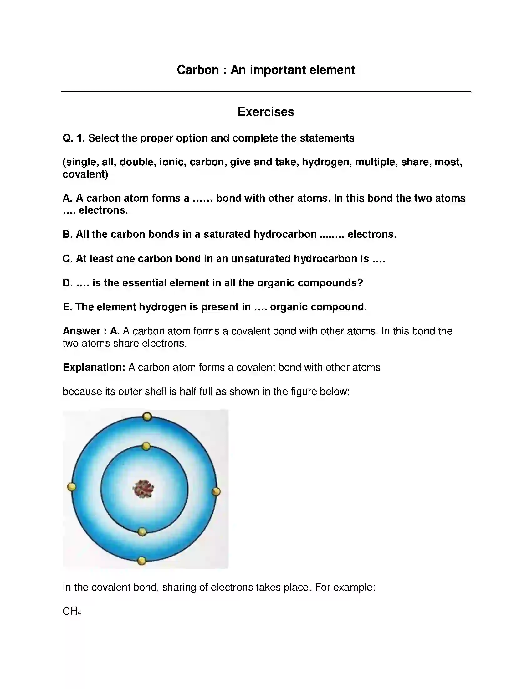 Maharashtra Board Class 9th Science & Technology - English Medium Carbon An important element Solution 1