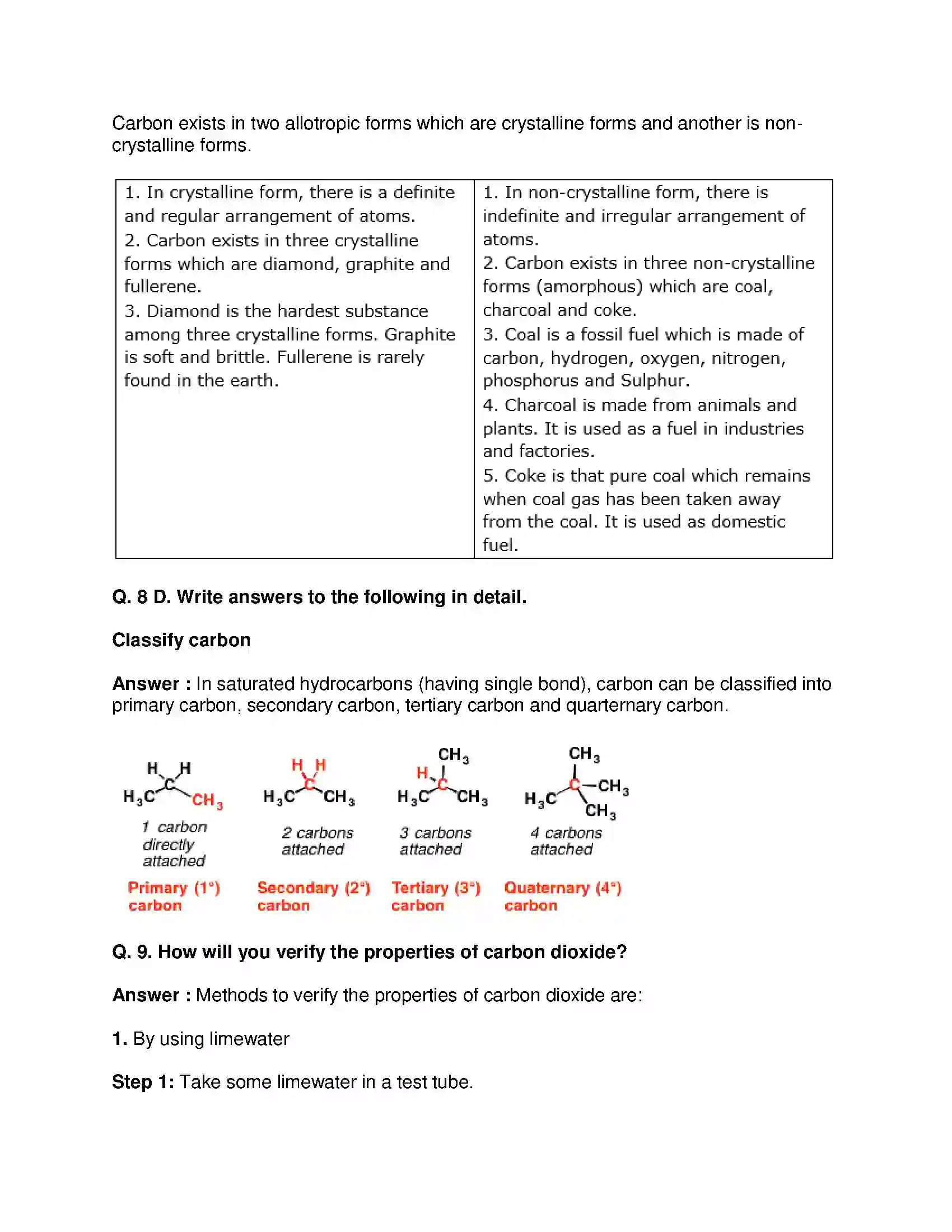 Maharashtra Board Class 9th Science & Technology - English Medium Carbon An important element Solution 12