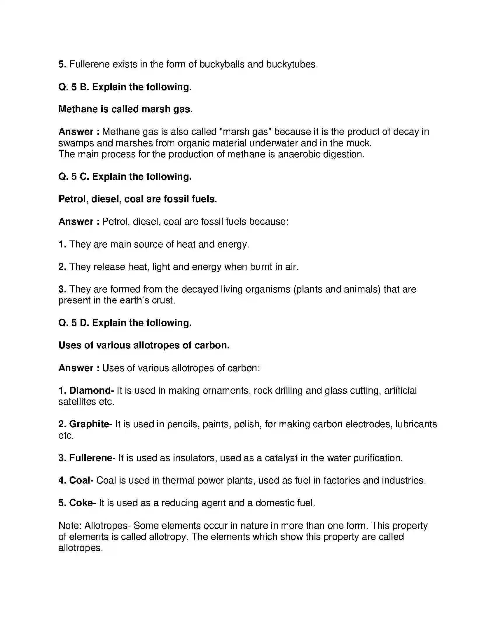 Maharashtra Board Class 9th Science & Technology - English Medium Carbon An important element Solution 8