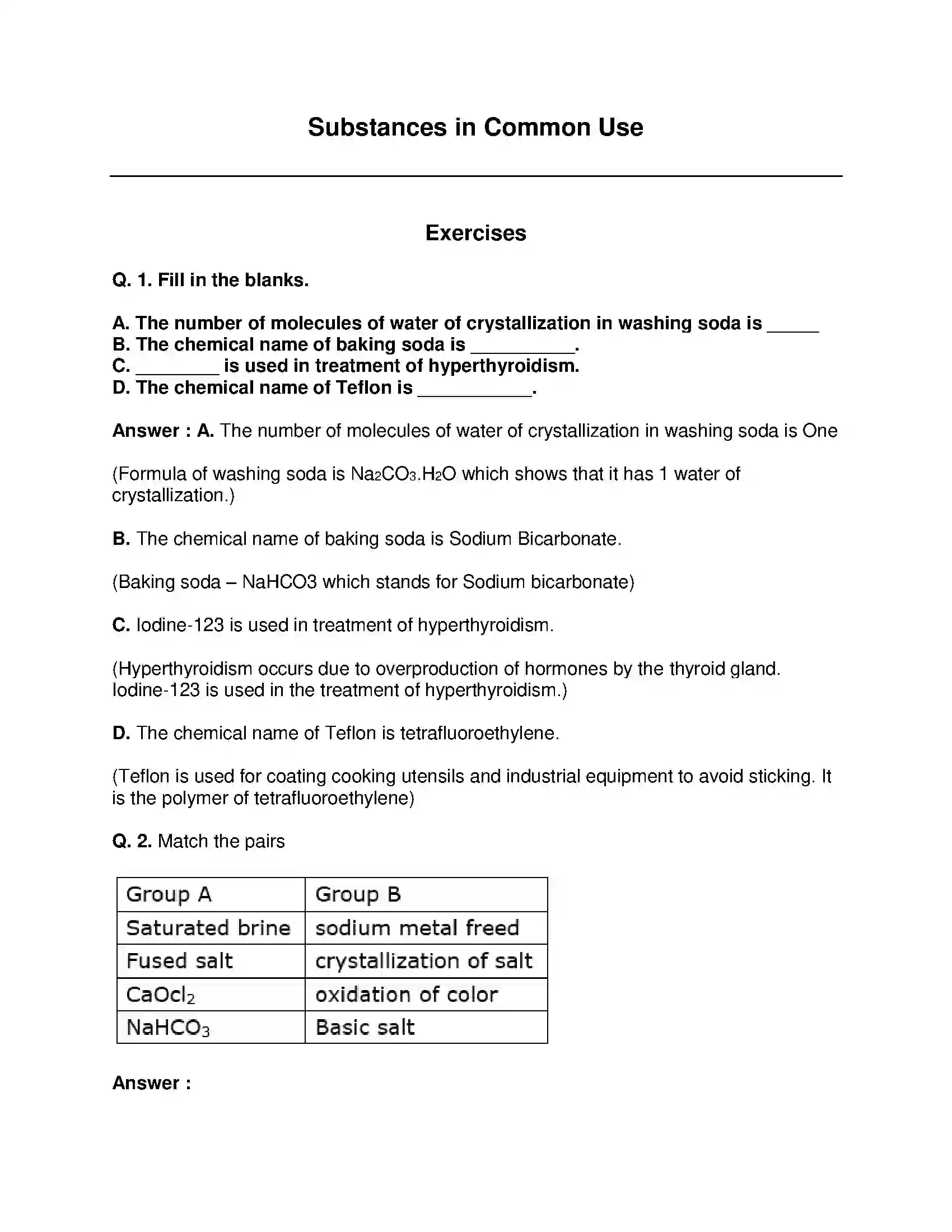 Maharashtra Board Class 9th Science & Technology - English Medium Substances in Common Use Solution 1