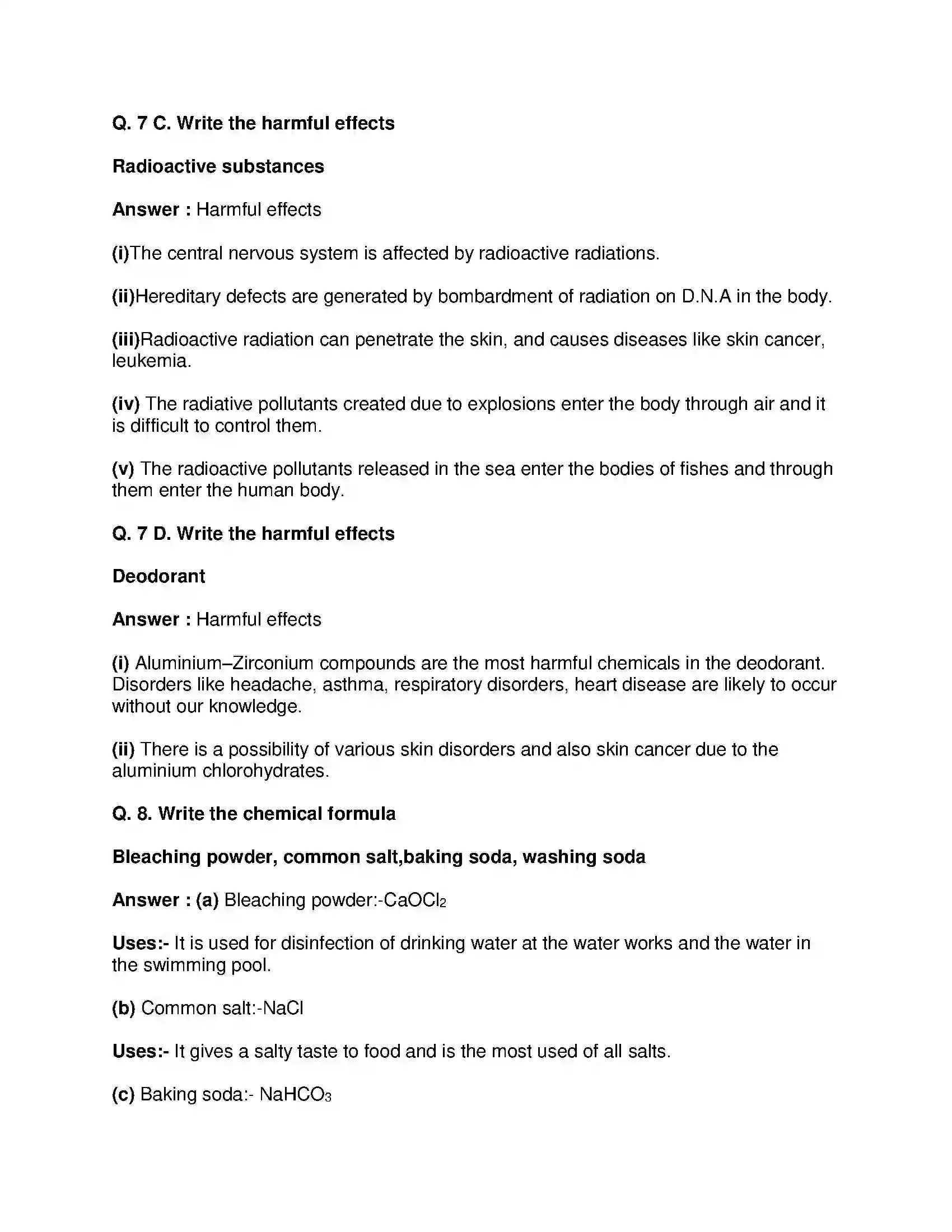 Maharashtra Board Class 9th Science & Technology - English Medium Substances in Common Use Solution 9