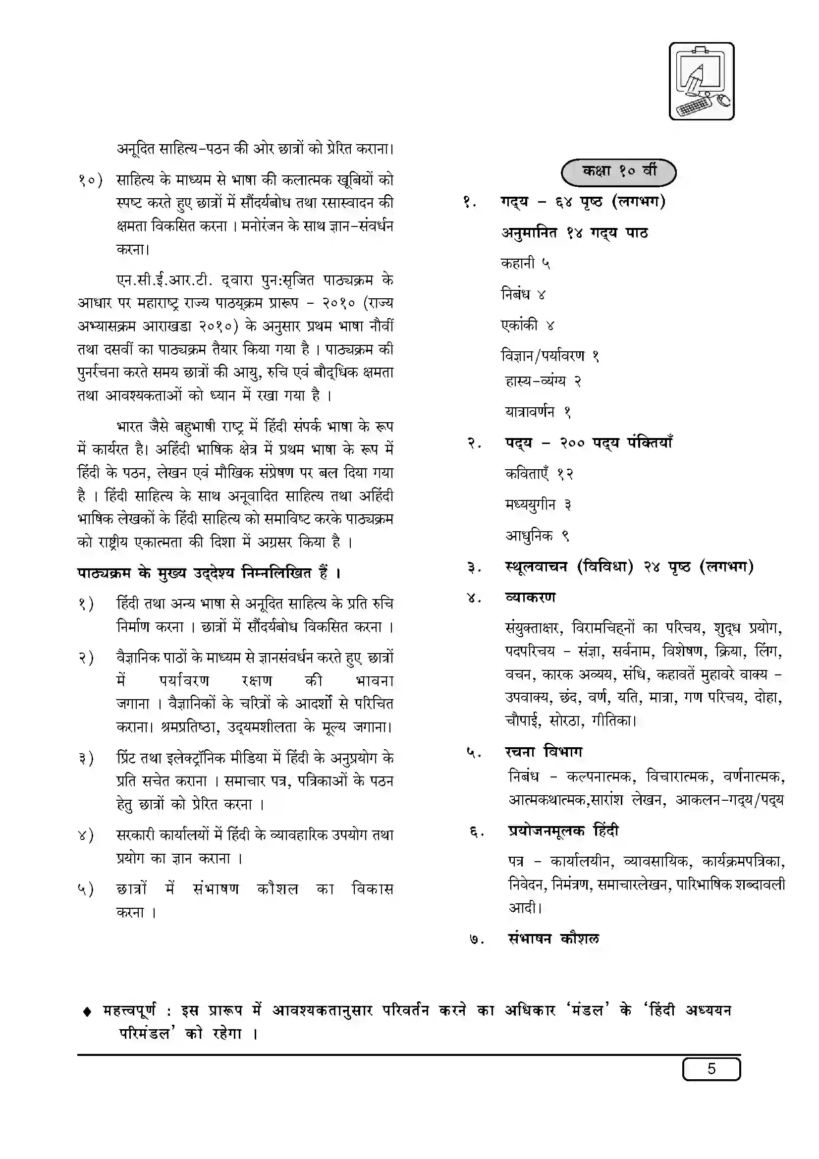 Maharashtra Board Class 10th 2025-26 Hindi Syllabus 2