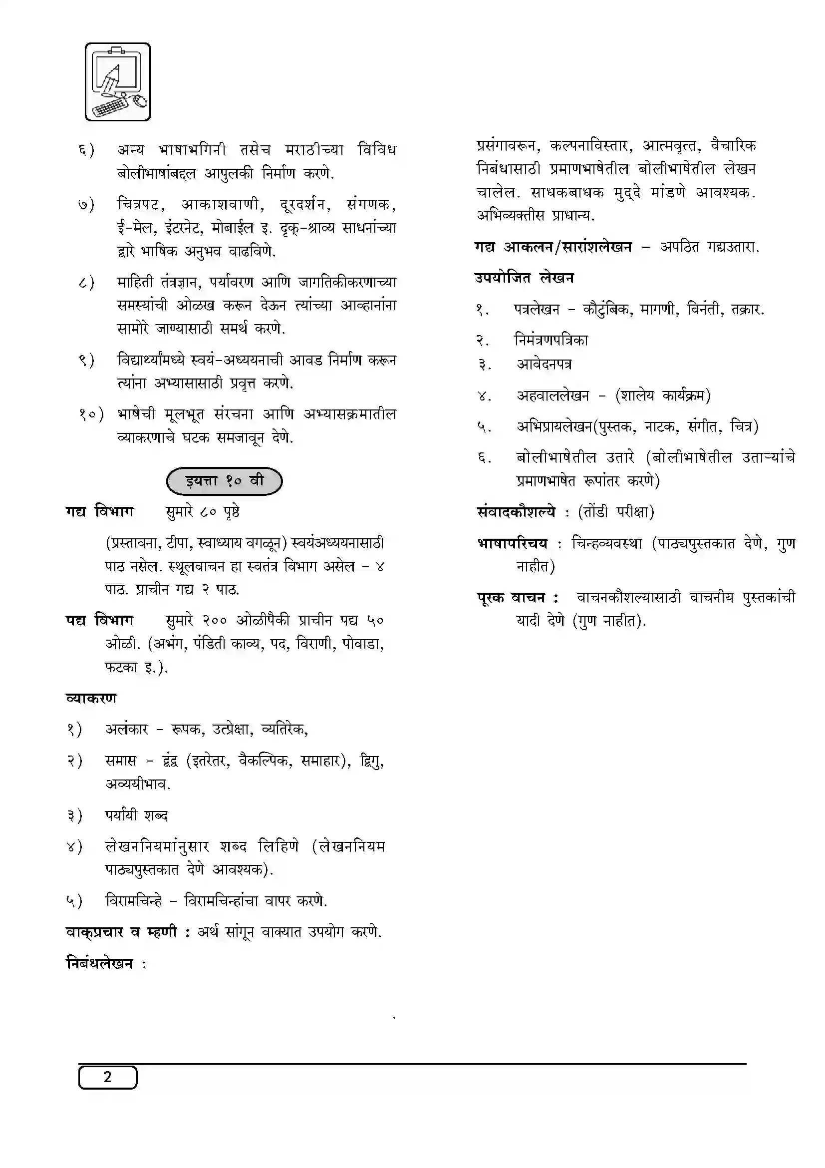 Maharashtra Board Class 10th 2025-26 Marathi 1st Syllabus 2