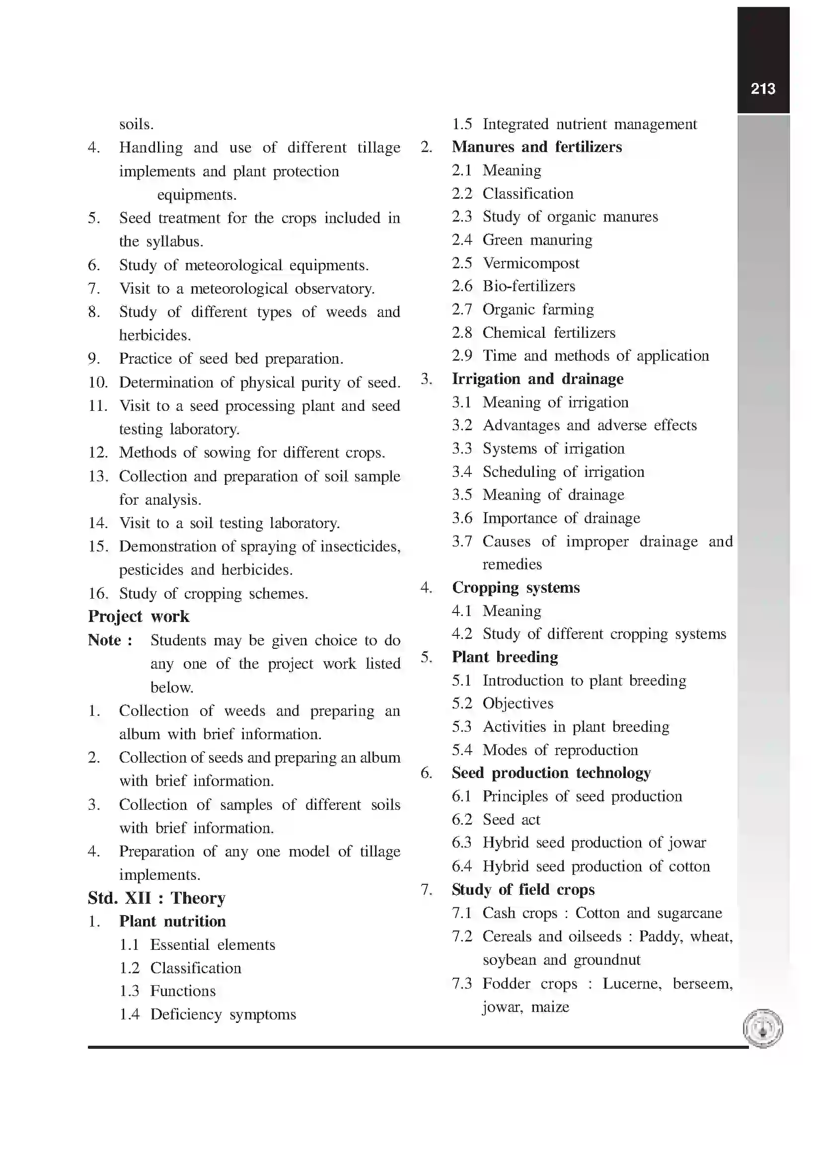 Maharashtra Board Class 12th 2020 Crop Production Syllabus 3
