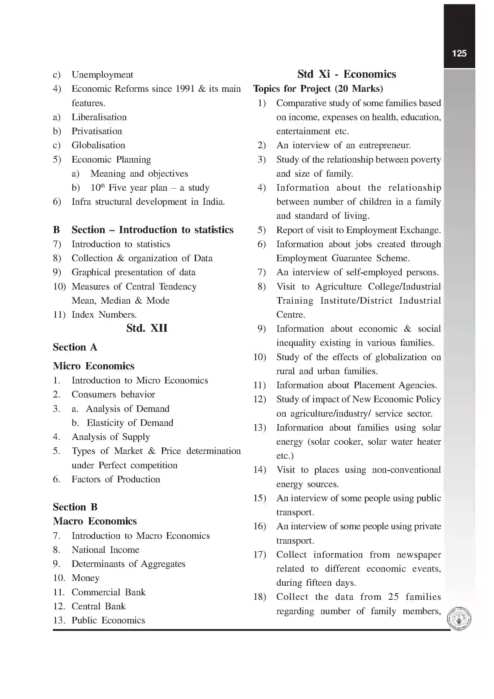 Maharashtra Board Class 12th 2020 Economics Syllabus 2