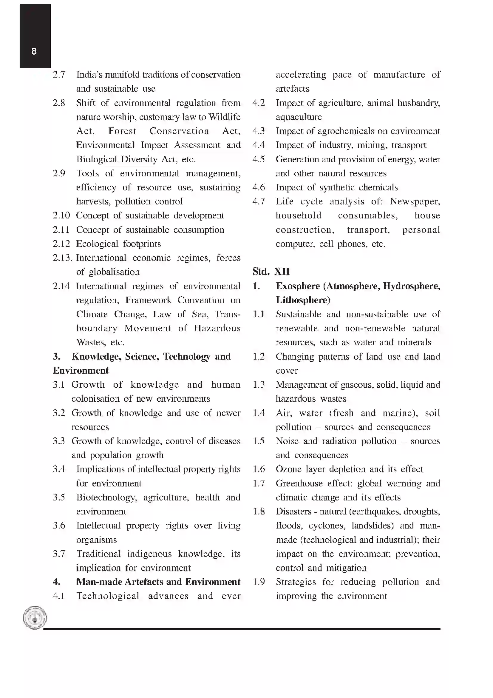 Maharashtra Board Class 12th 2020 Environment Education Syllabus 2