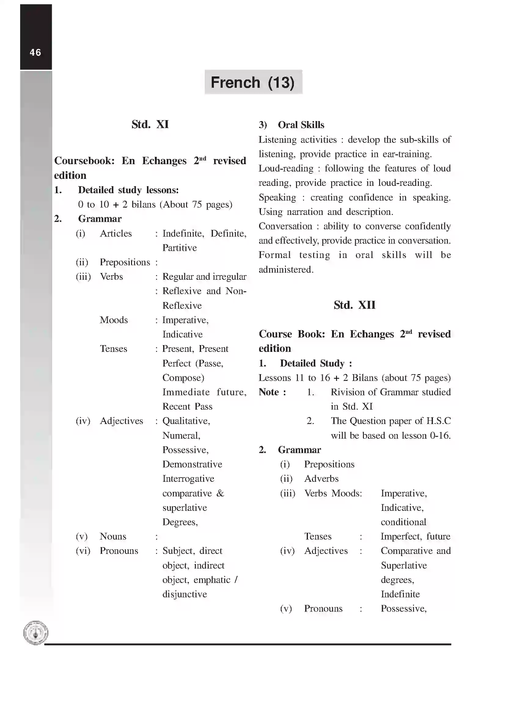 Maharashtra Board Class 12th 2020 French Syllabus 1