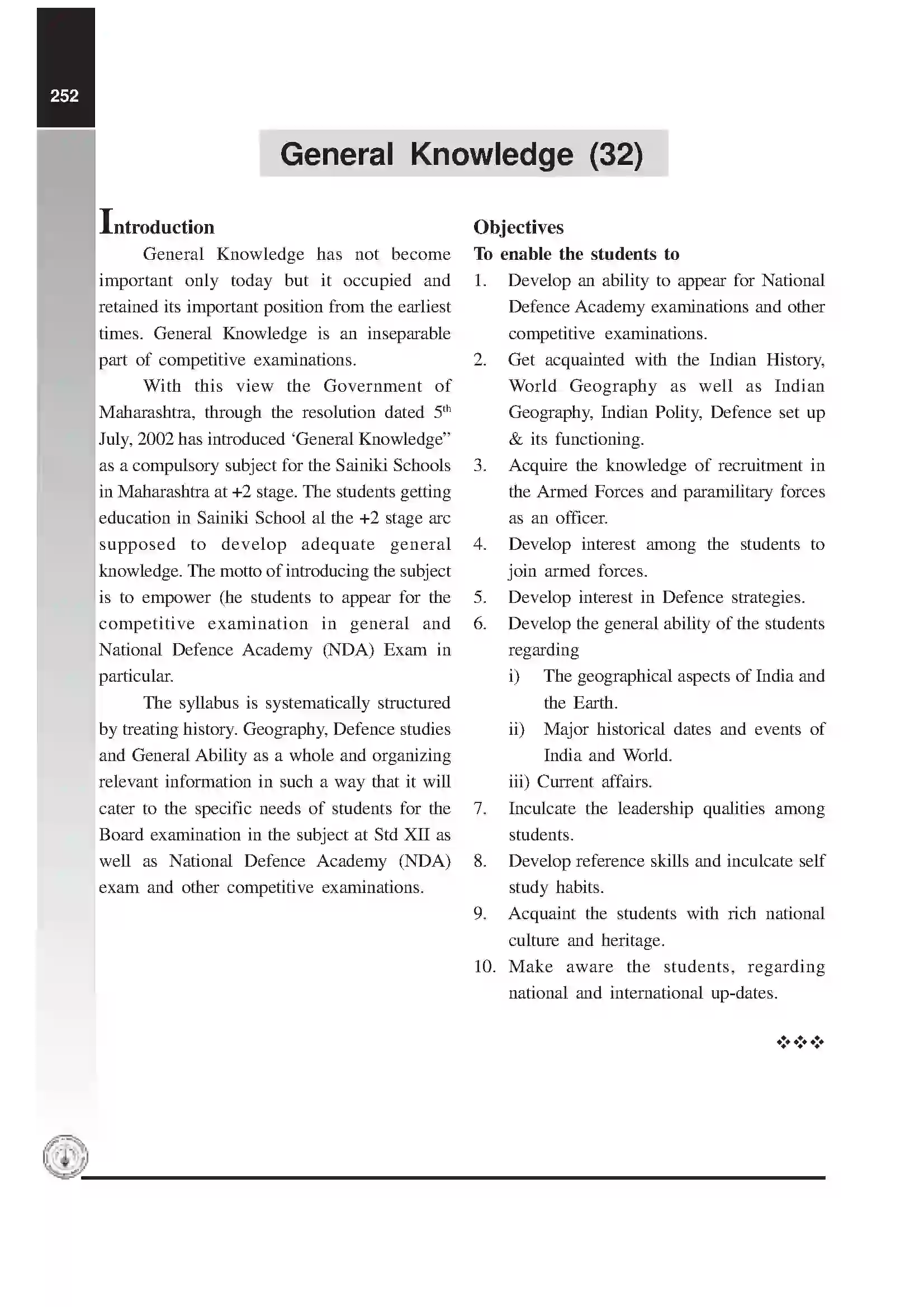 Maharashtra Board Class 12th 2020 General Knowledge Syllabus 1