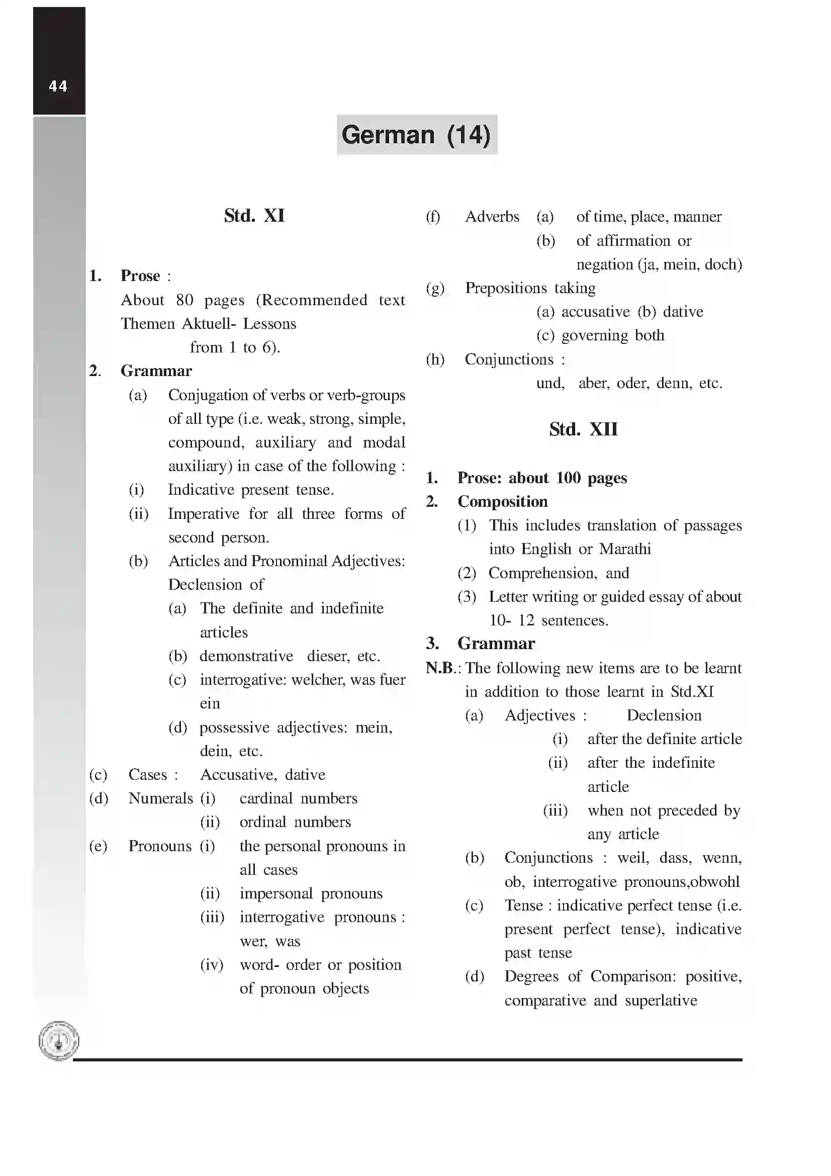 Maharashtra Board Class 12th 2020 German Syllabus 1