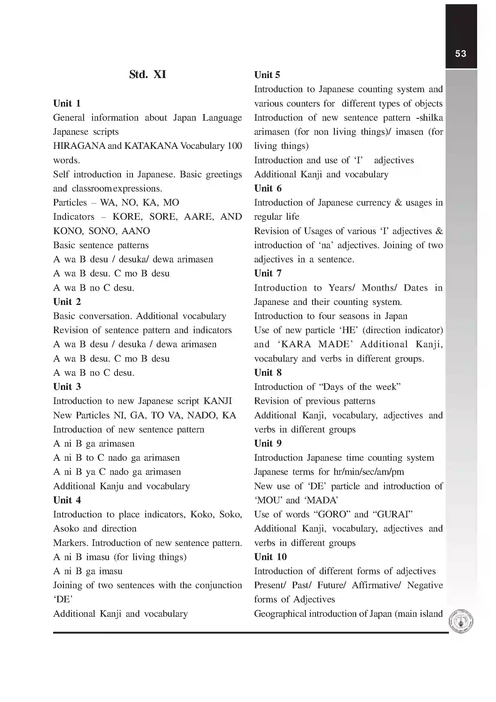 Maharashtra Board Class 12th 2020 Japanese Syllabus 4