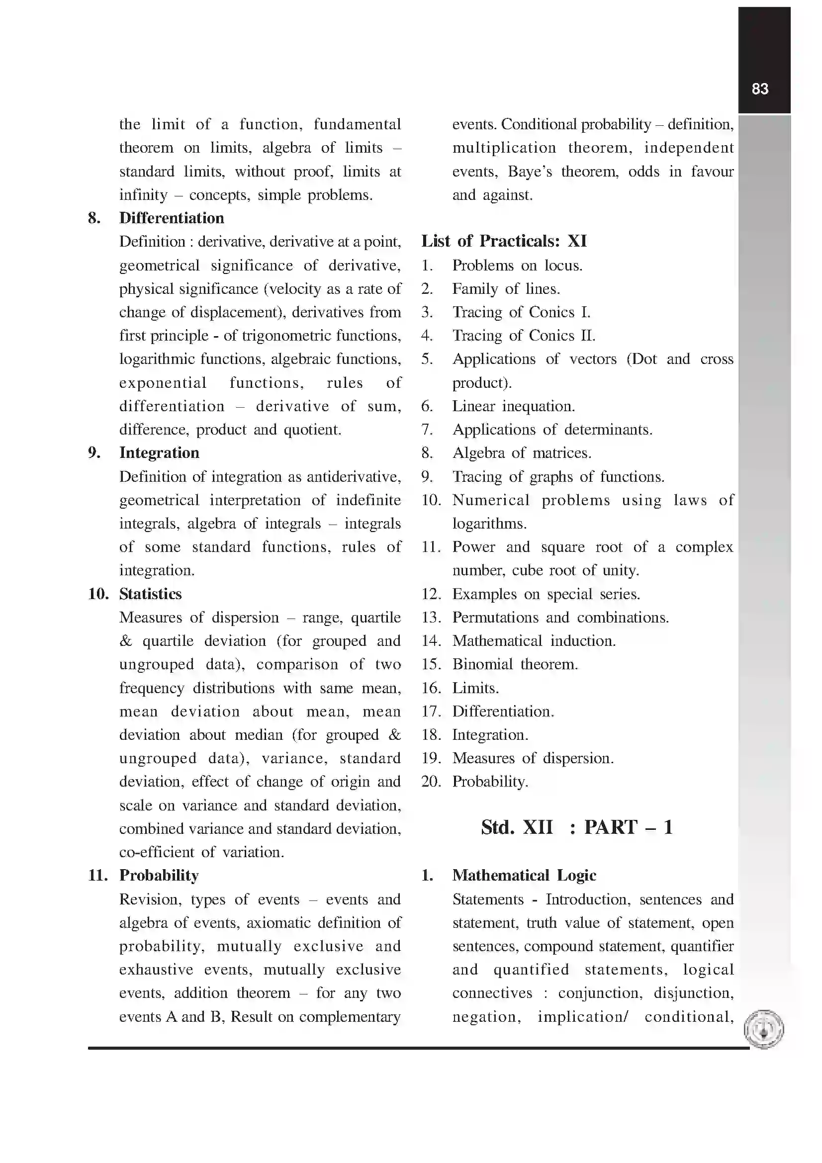 Maharashtra Board Class 12th 2020 Maths & Statistics Syllabus 5