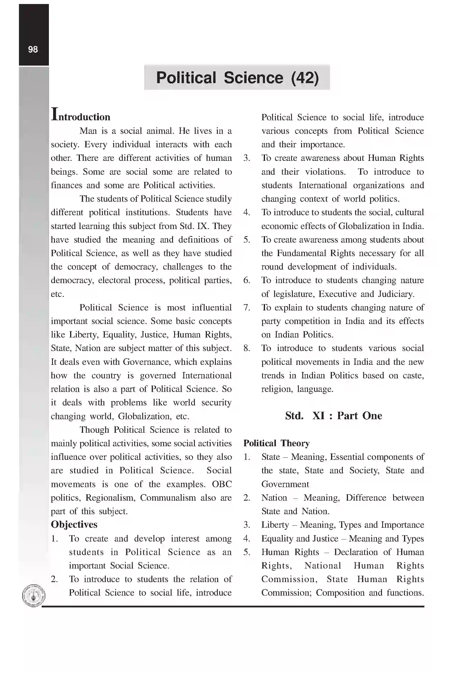 Maharashtra Board Class 12th 2020 Political Science Syllabus 1