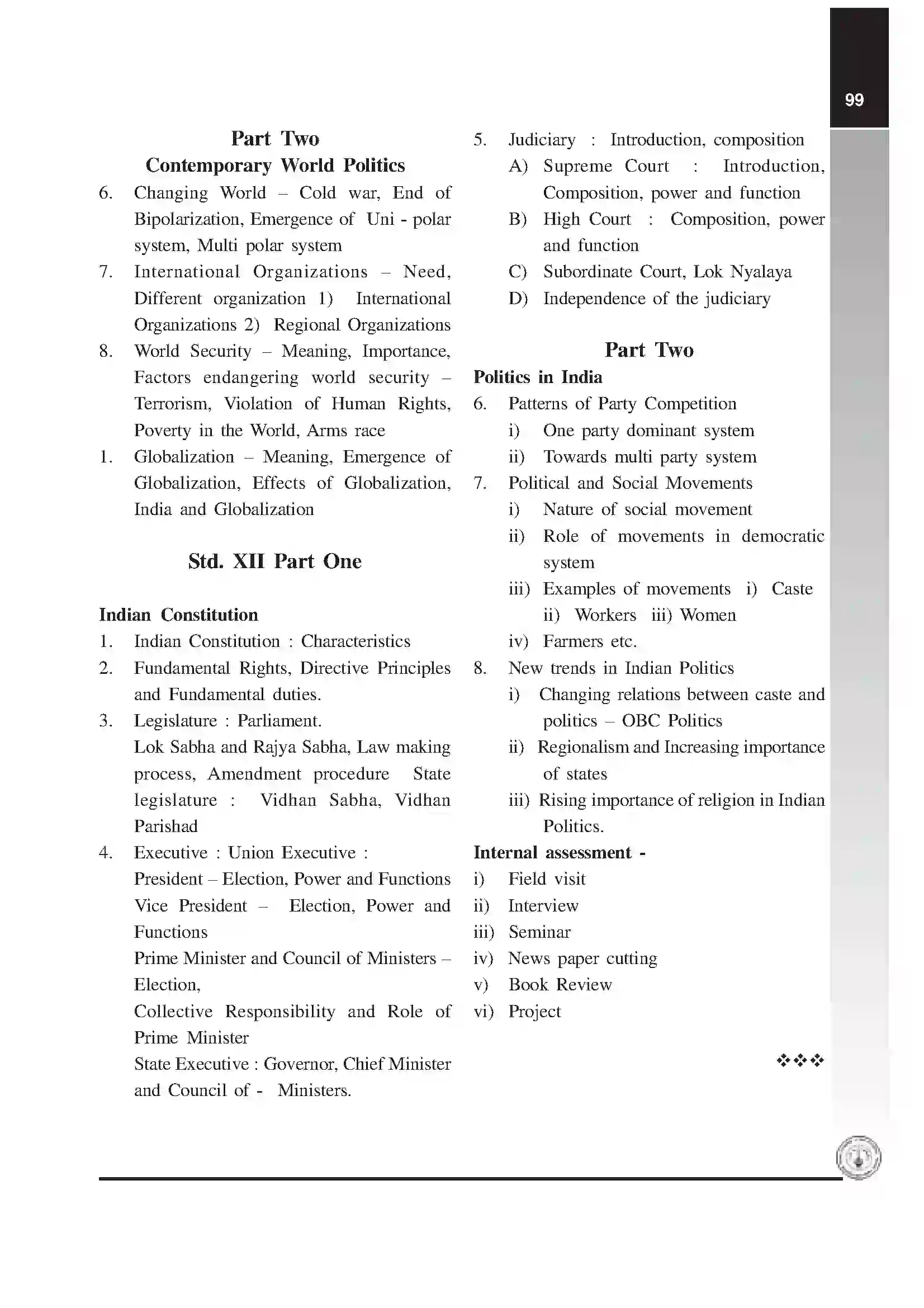 Maharashtra Board Class 12th 2020 Political Science Syllabus 2