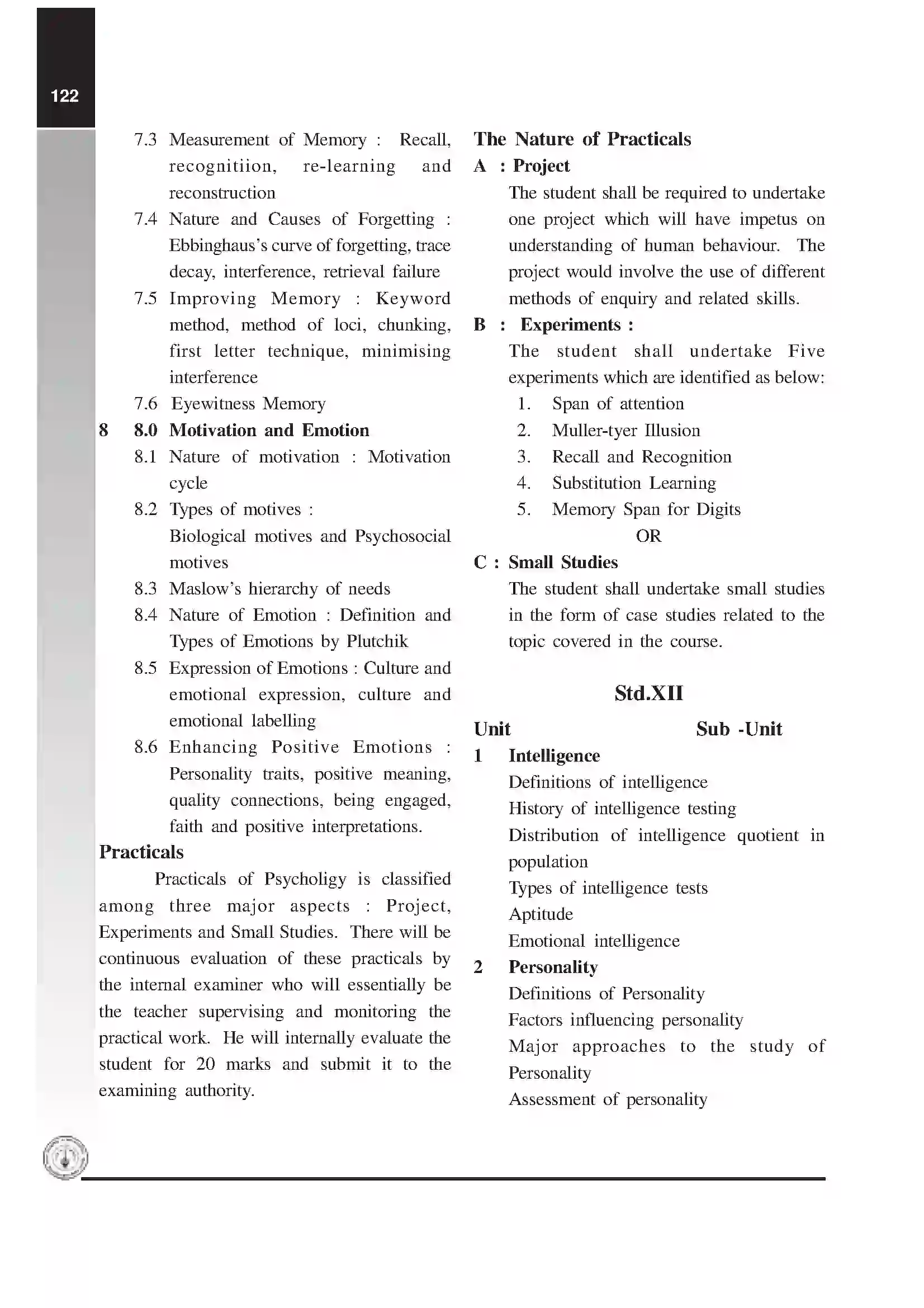 Maharashtra Board Class 12th 2020 Psychology Syllabus 3