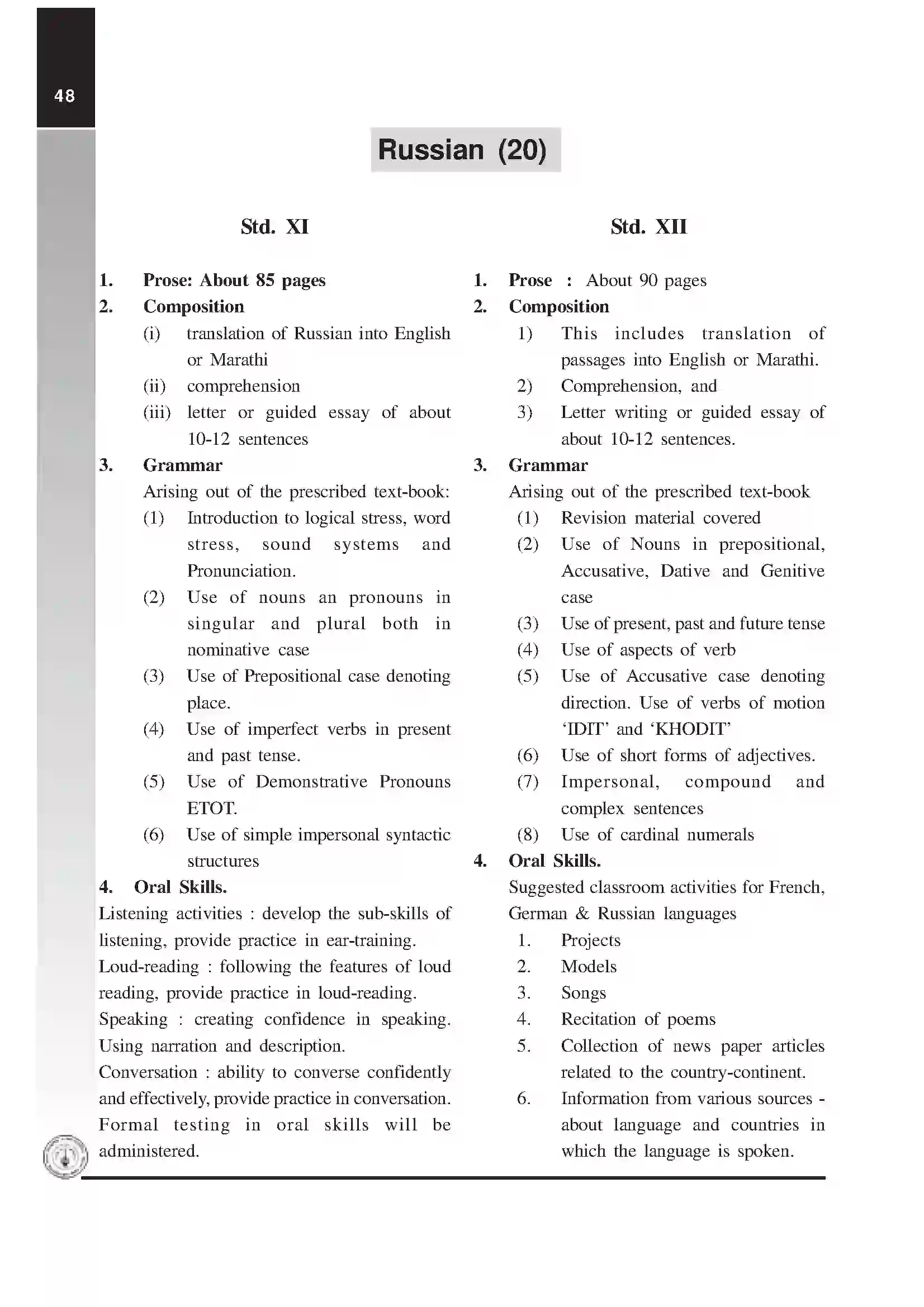 Maharashtra Board Class 12th 2020 Russian Syllabus 1
