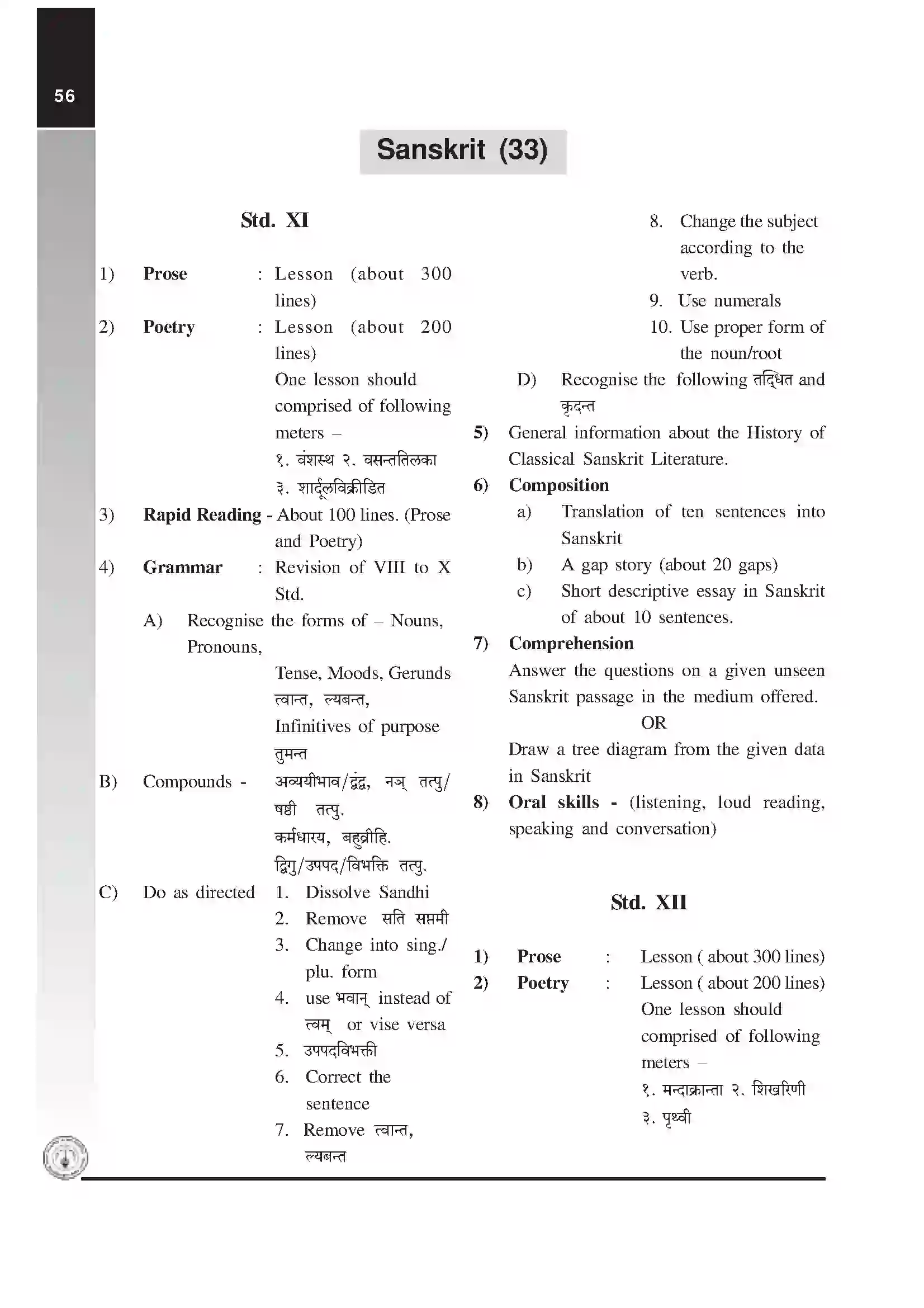 Maharashtra Board Class 12th 2020 Sanskrit Syllabus 1