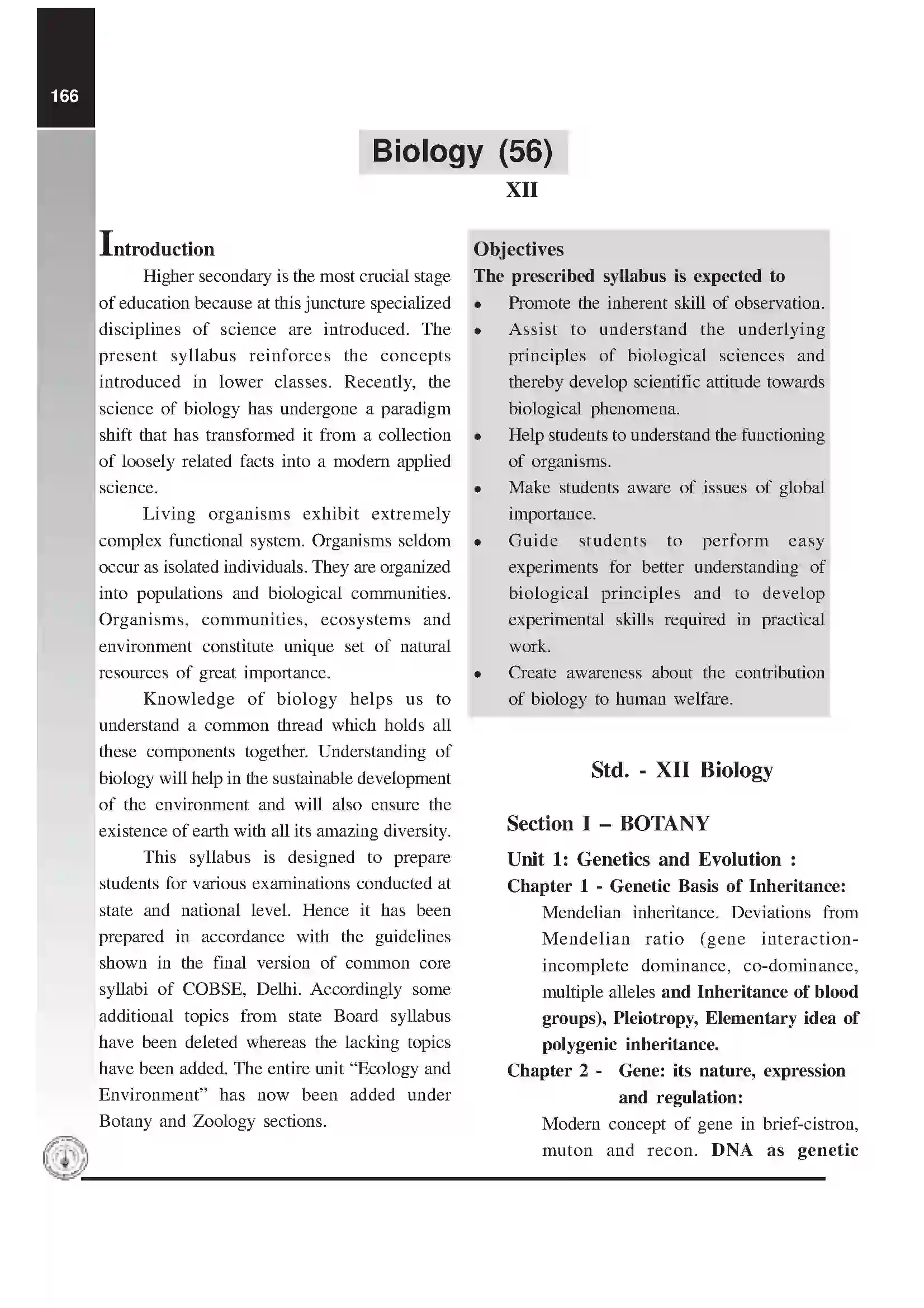 Maharashtra Board Class 12th 2025-26 Biology Syllabus 1