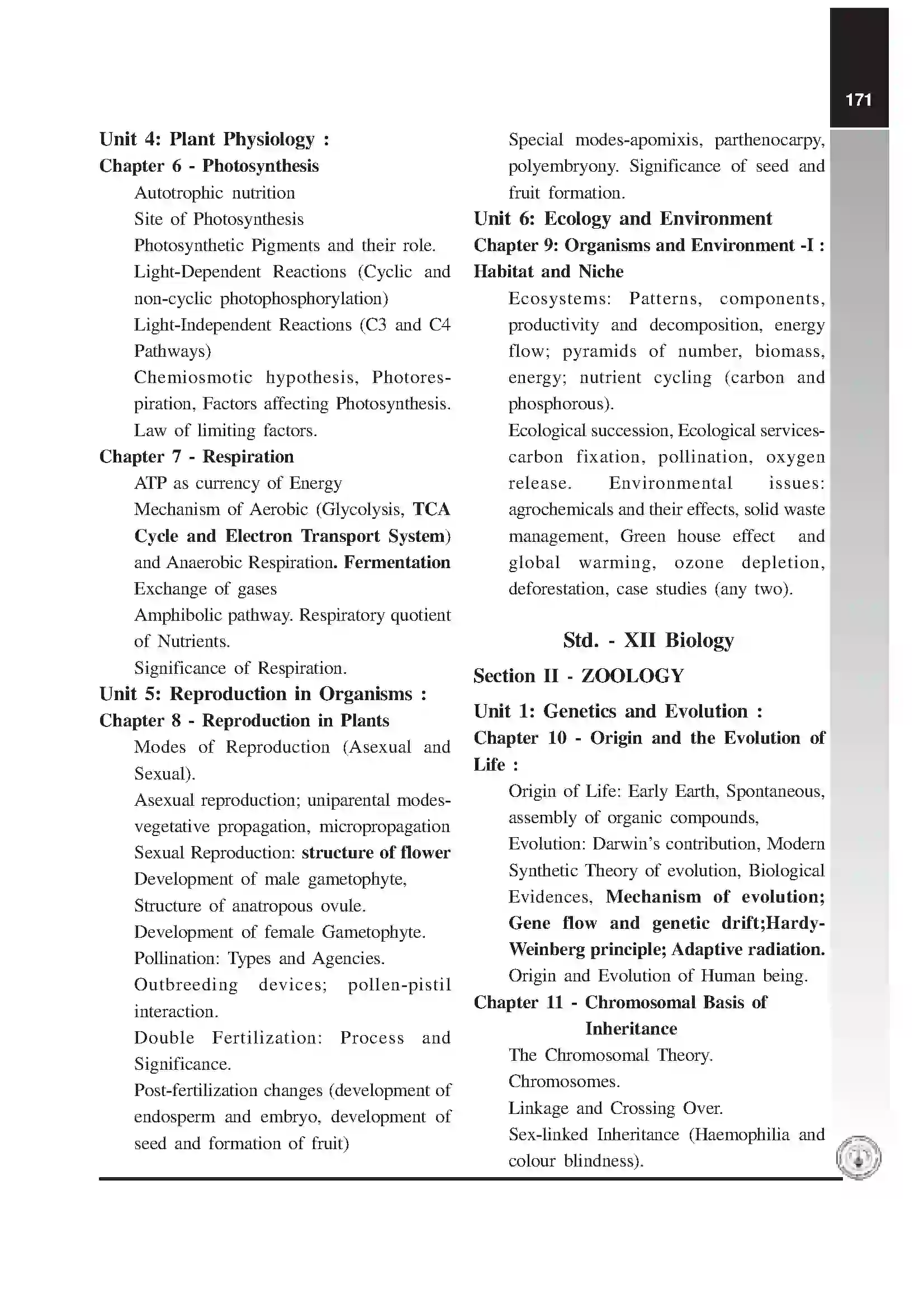 Maharashtra Board Class 12th 2025-26 Biology Syllabus 3