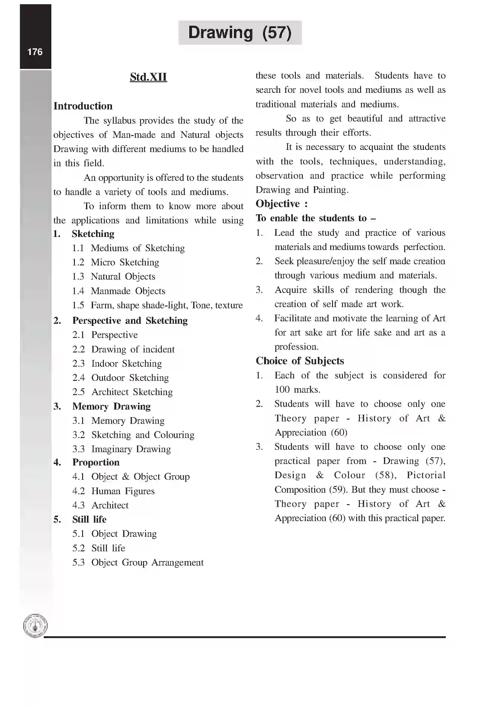 Maharashtra Board Class 12th 2025-26 Drawing Syllabus 1