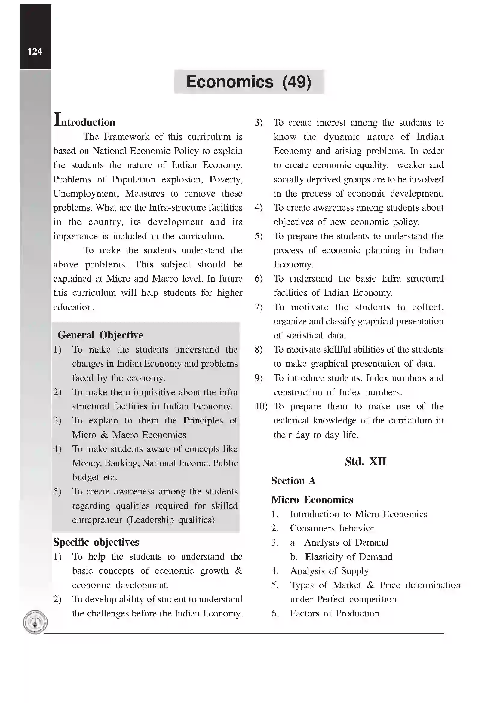 Maharashtra Board Class 12th 2025-26 Economics Syllabus 1