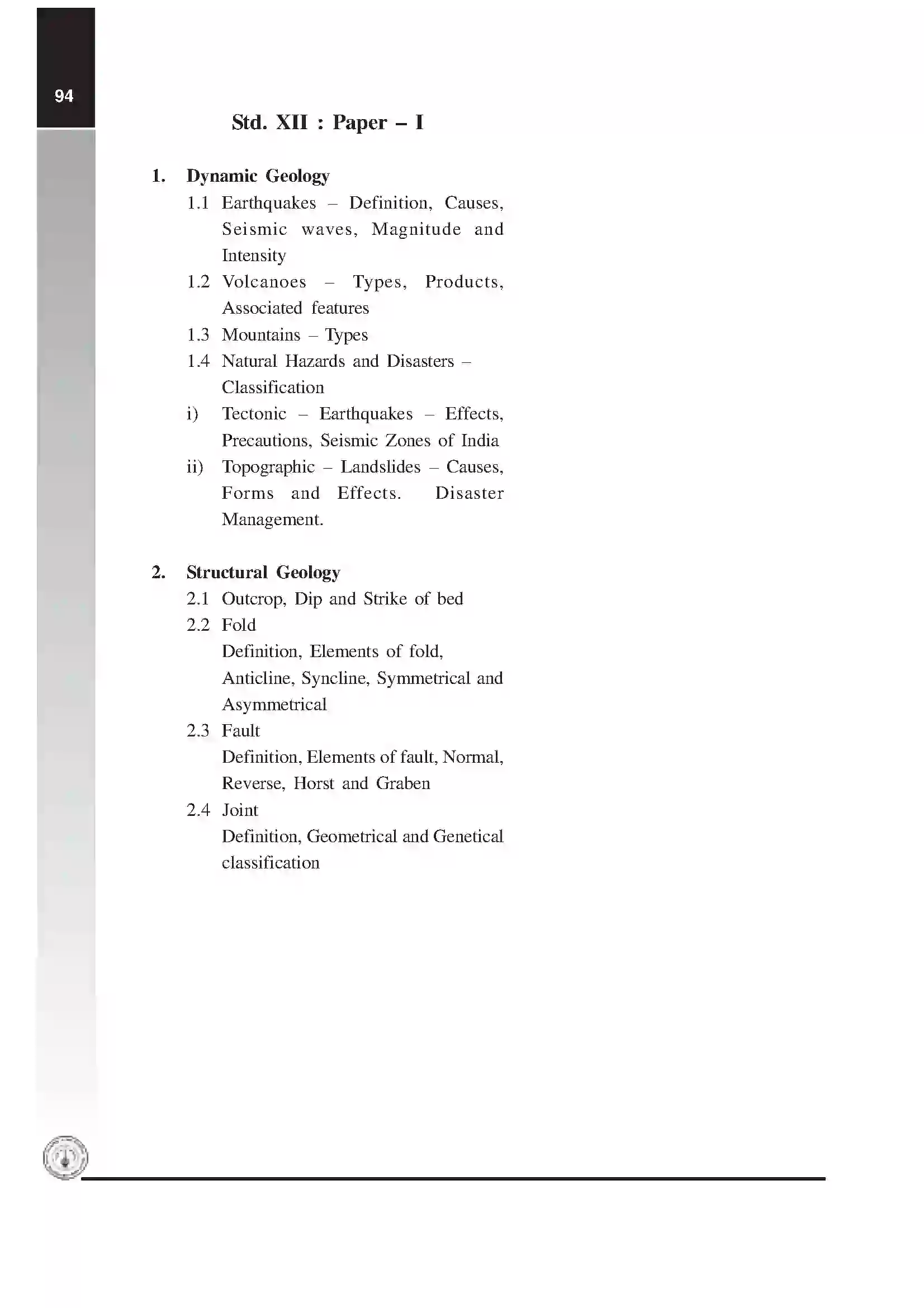 Maharashtra Board Class 12th 2025-26 Geology Syllabus 2