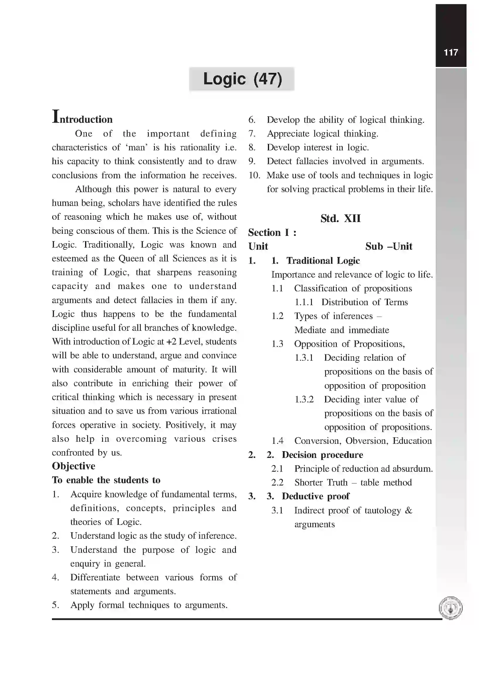 Maharashtra Board Class 12th 2025-26 Logic Syllabus 1