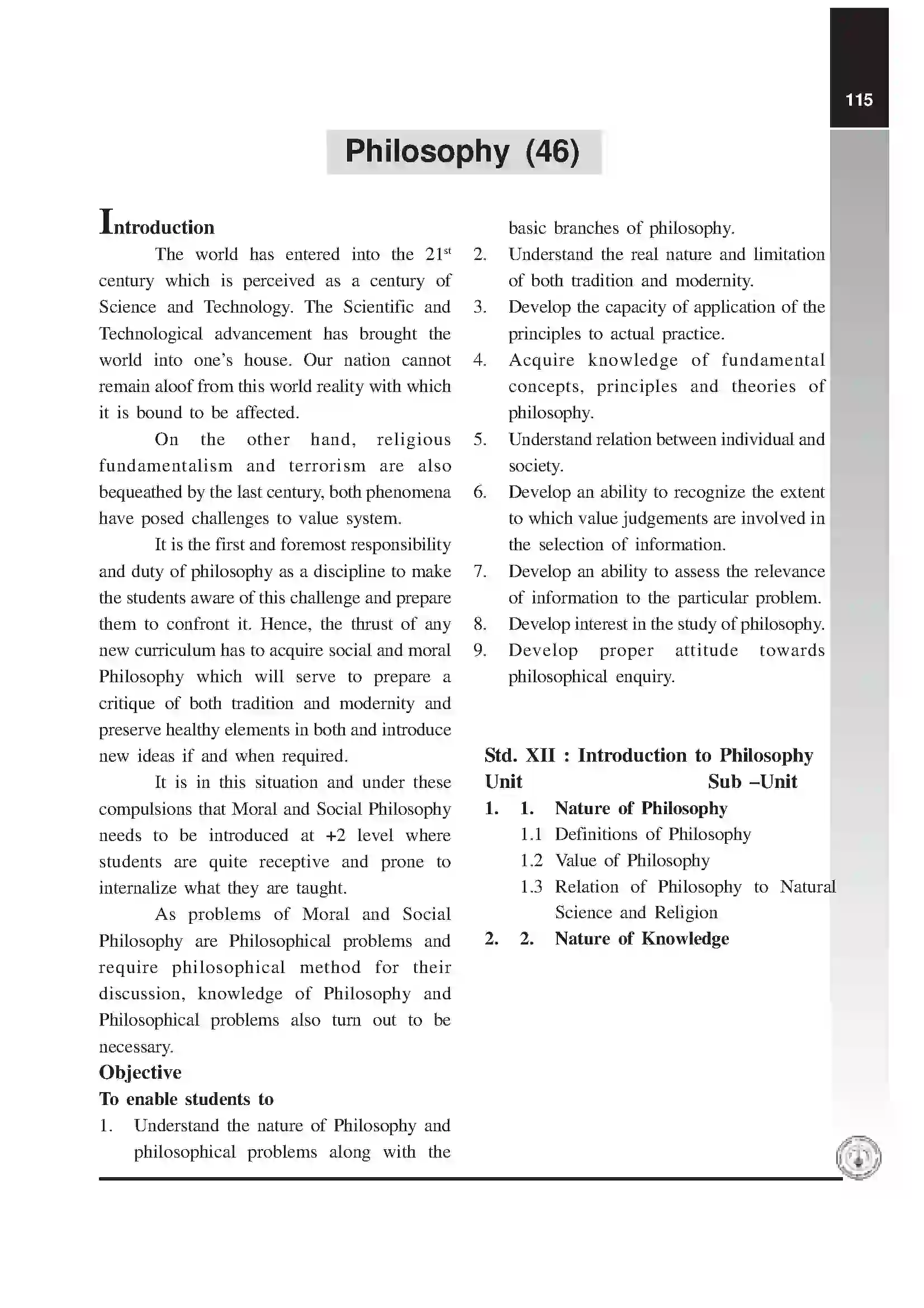 Maharashtra Board Class 12th 2025-26 Philosophy Syllabus 1