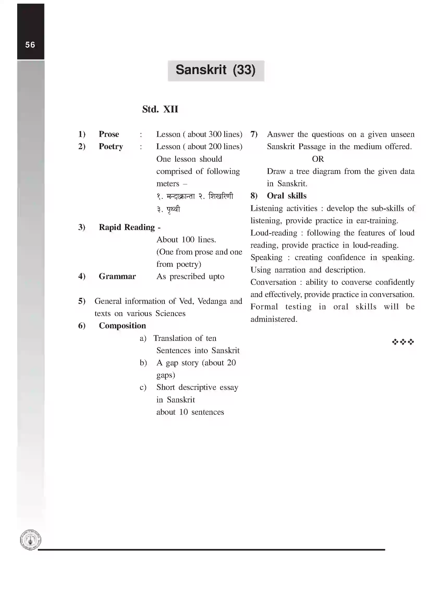 Maharashtra Board Class 12th 2025-26 Sanskrit Syllabus 1