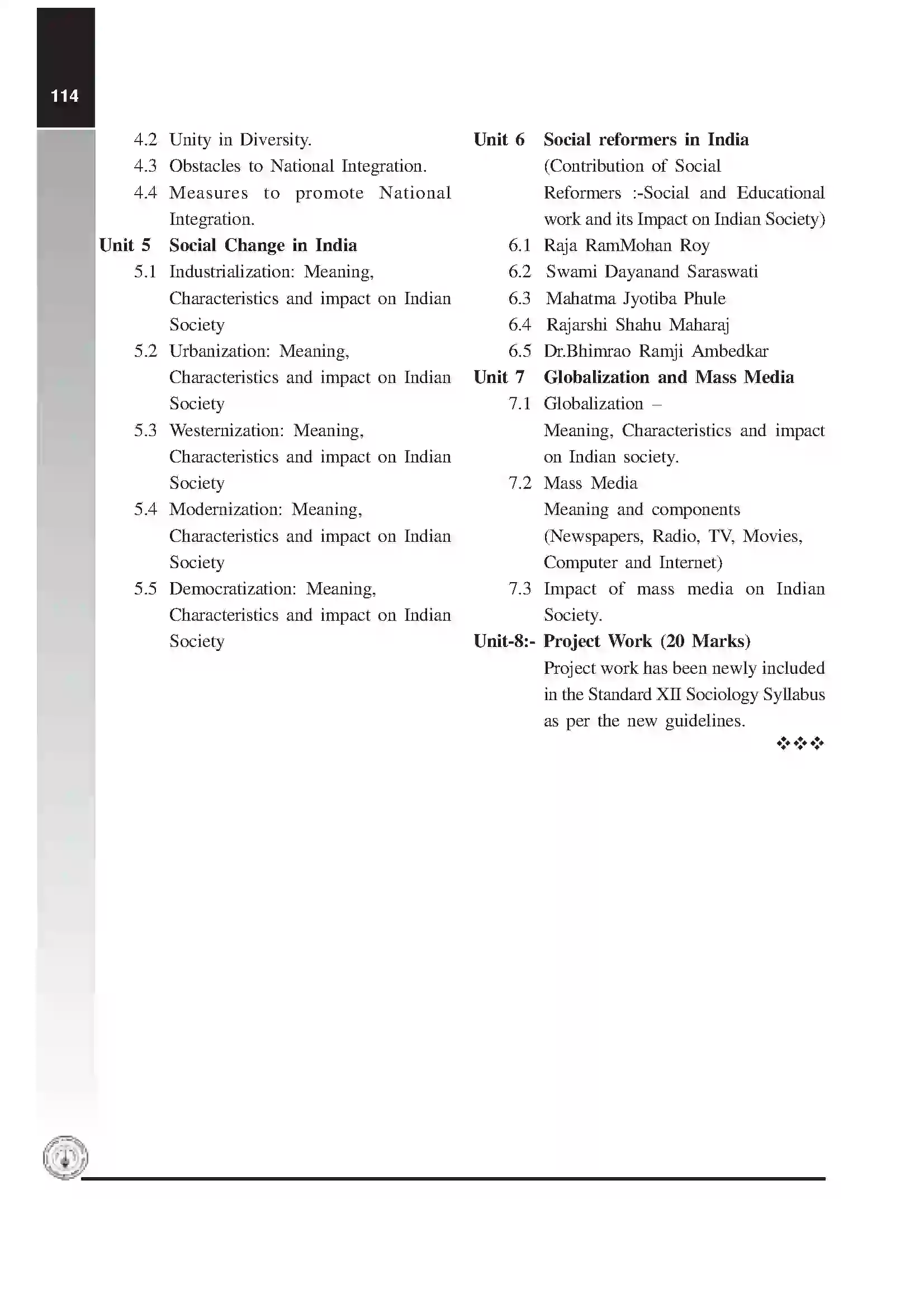 Maharashtra Board Class 12th 2025-26 Sociology Syllabus 2